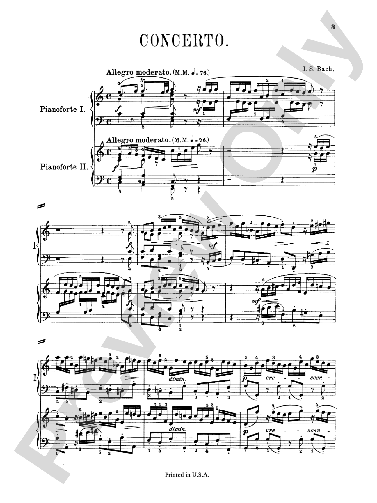 Bach: Concerto for Two Pianos in C Major: Piano Duo (2 Pianos, 4 Hands) Book (2 copies required)