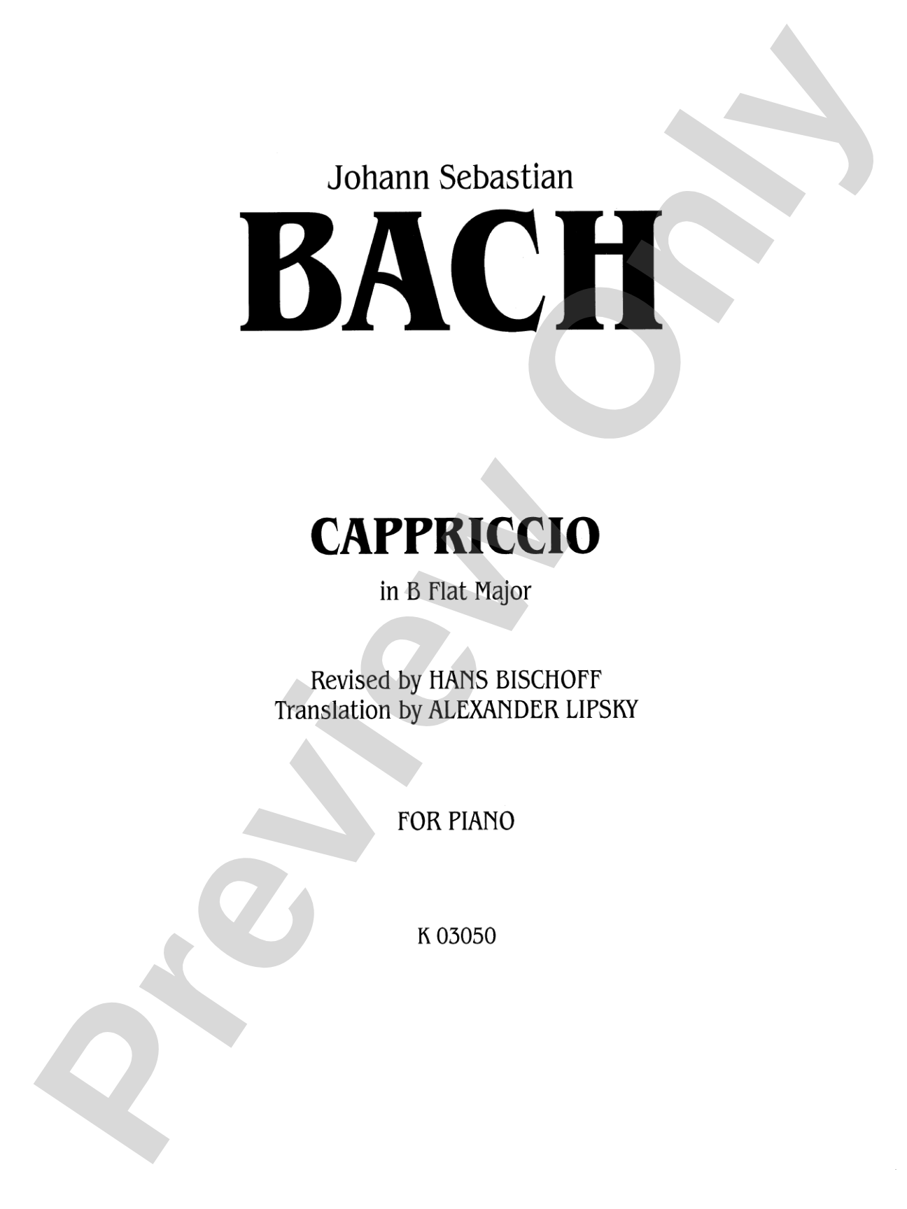 Bach: Cappriccio on the Departure of His Dearly Beloved Brother: Piano