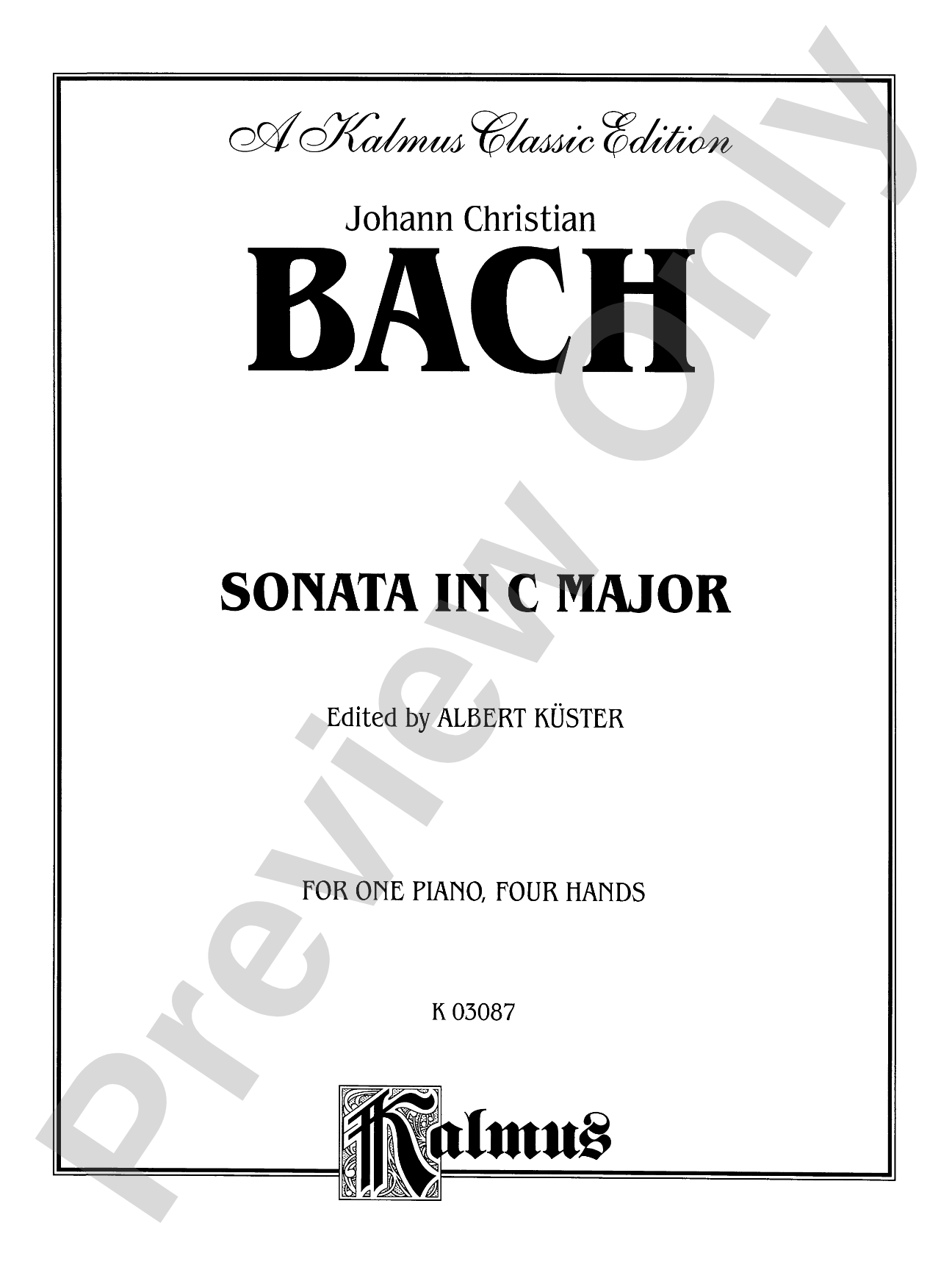 Bach: Sonata in C Major: Piano Duet (1 Piano, 4 Hands) Book