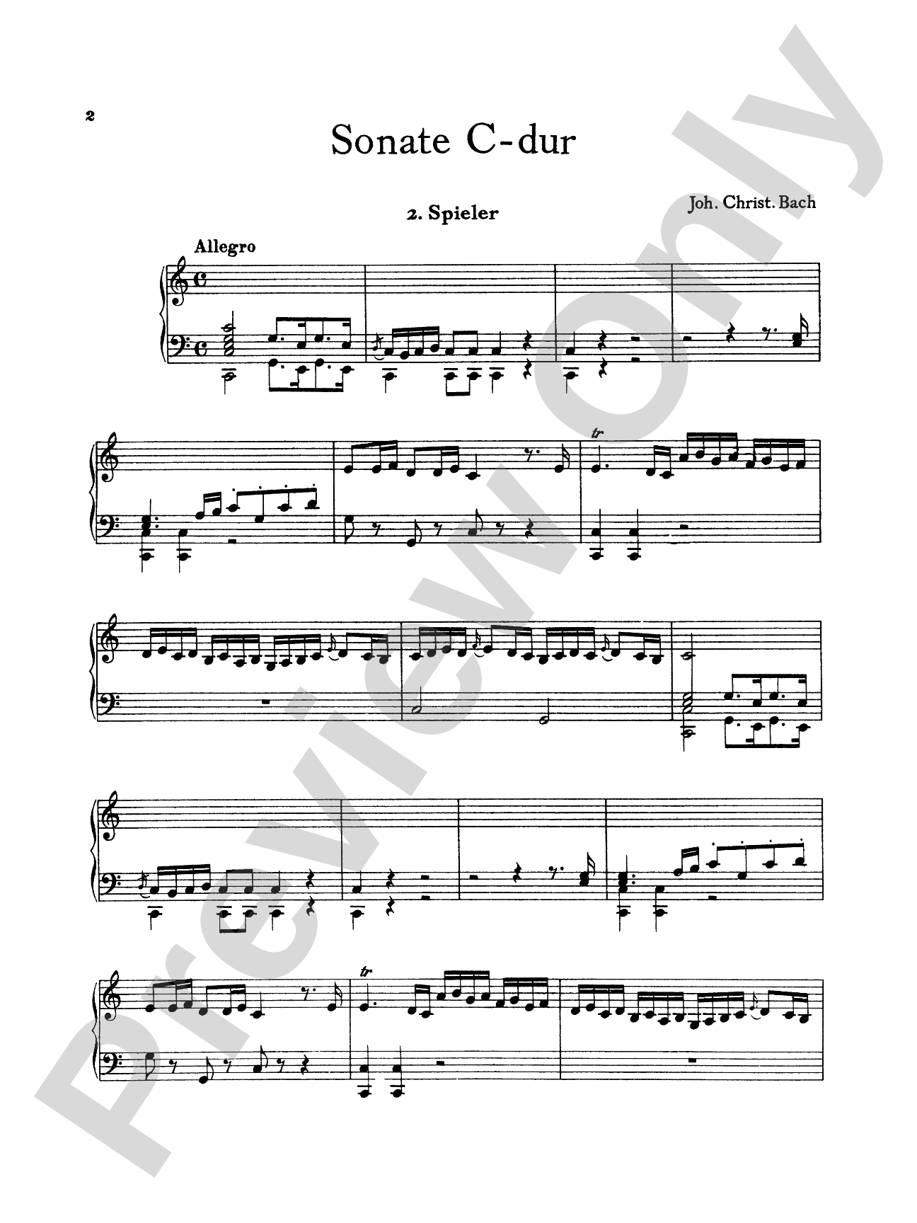 Bach: Sonata in C Major: Piano Duet (1 Piano, 4 Hands) Book