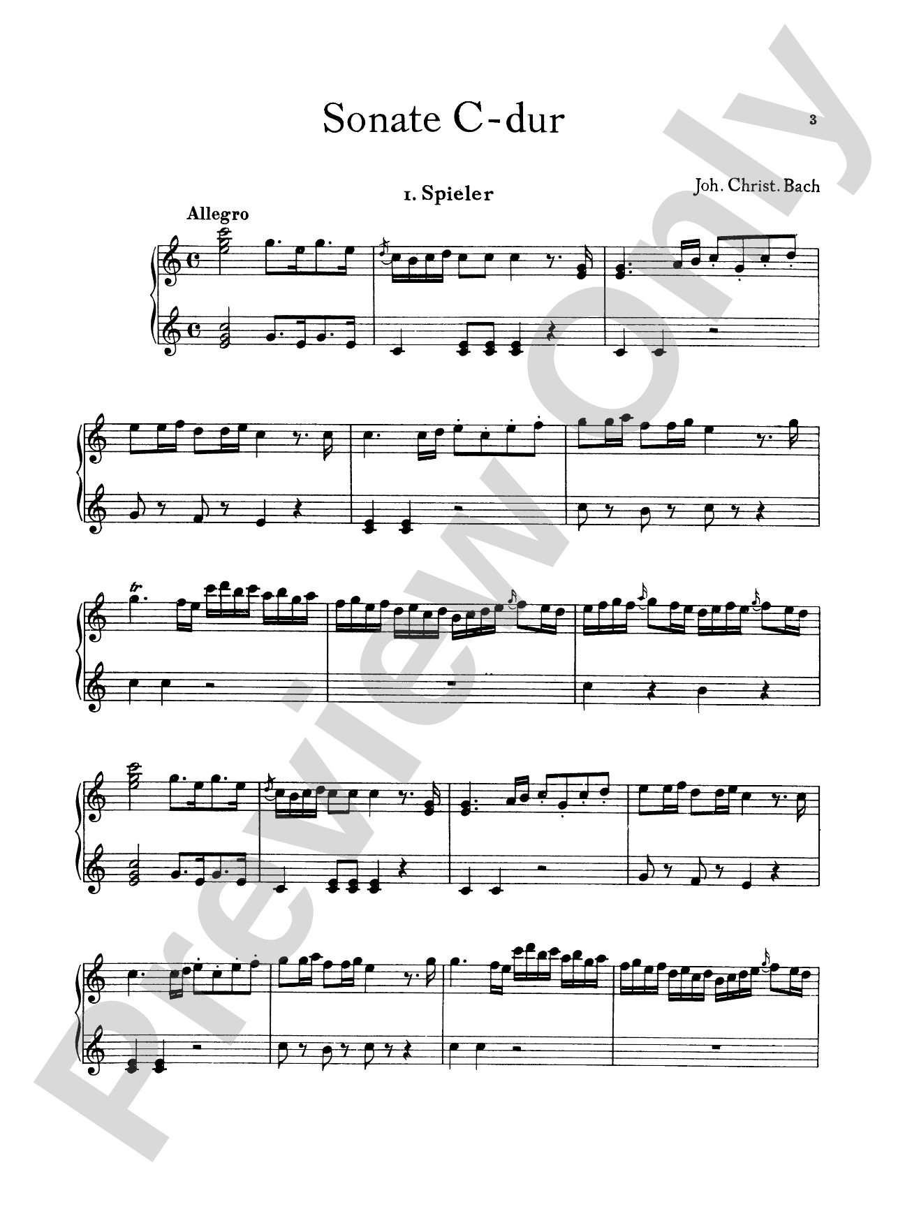 Bach: Sonata in C Major: Piano Duet (1 Piano, 4 Hands) Book