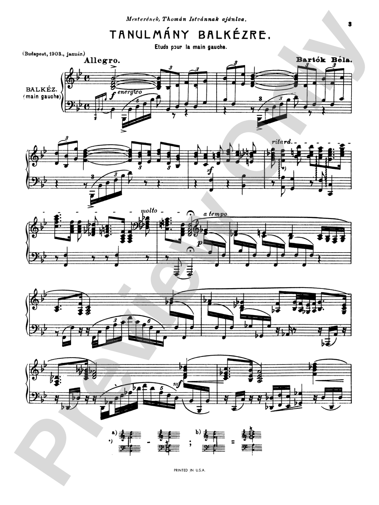 Bartók: Etude for the Left Hand: Piano