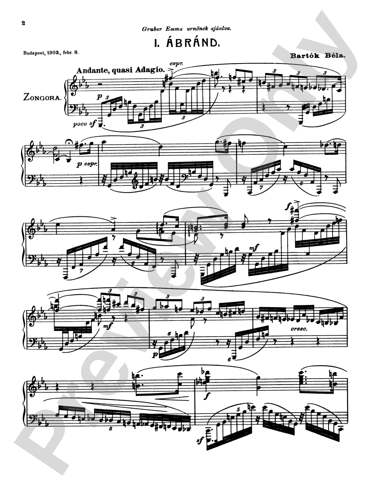 Bartók: Two Fantasies (Gmunden 1903): Piano