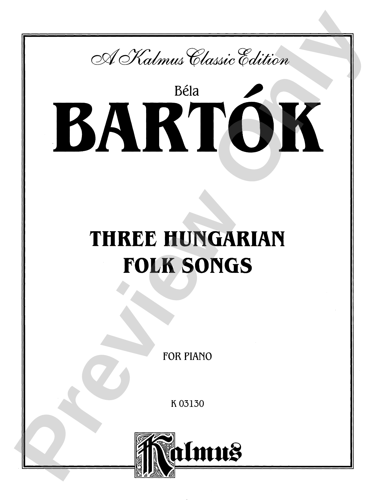 Bartók: Three Hungarian Folksongs: Piano