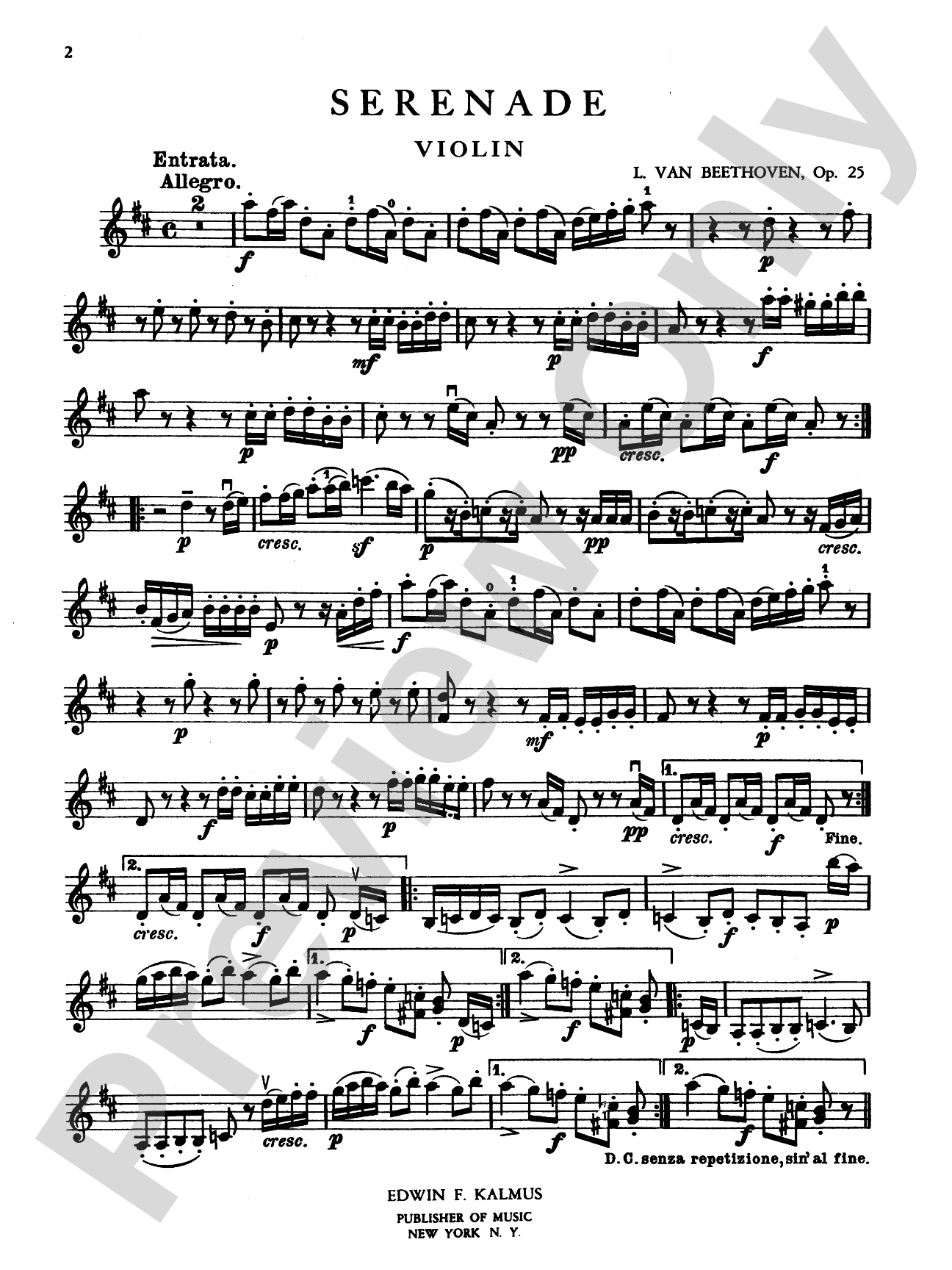 Beethoven: Serenade in D Major, Op. 25: Chamber Trio Book