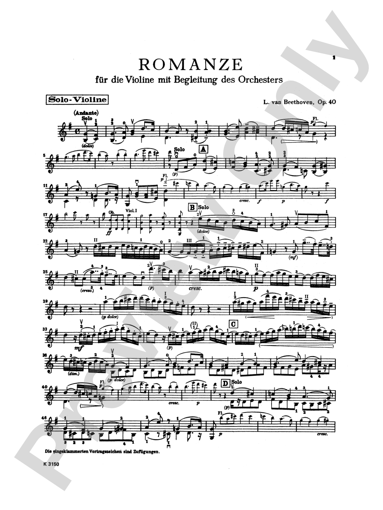 Beethoven: Two Romances, Op. 40 and 50: Violin Book