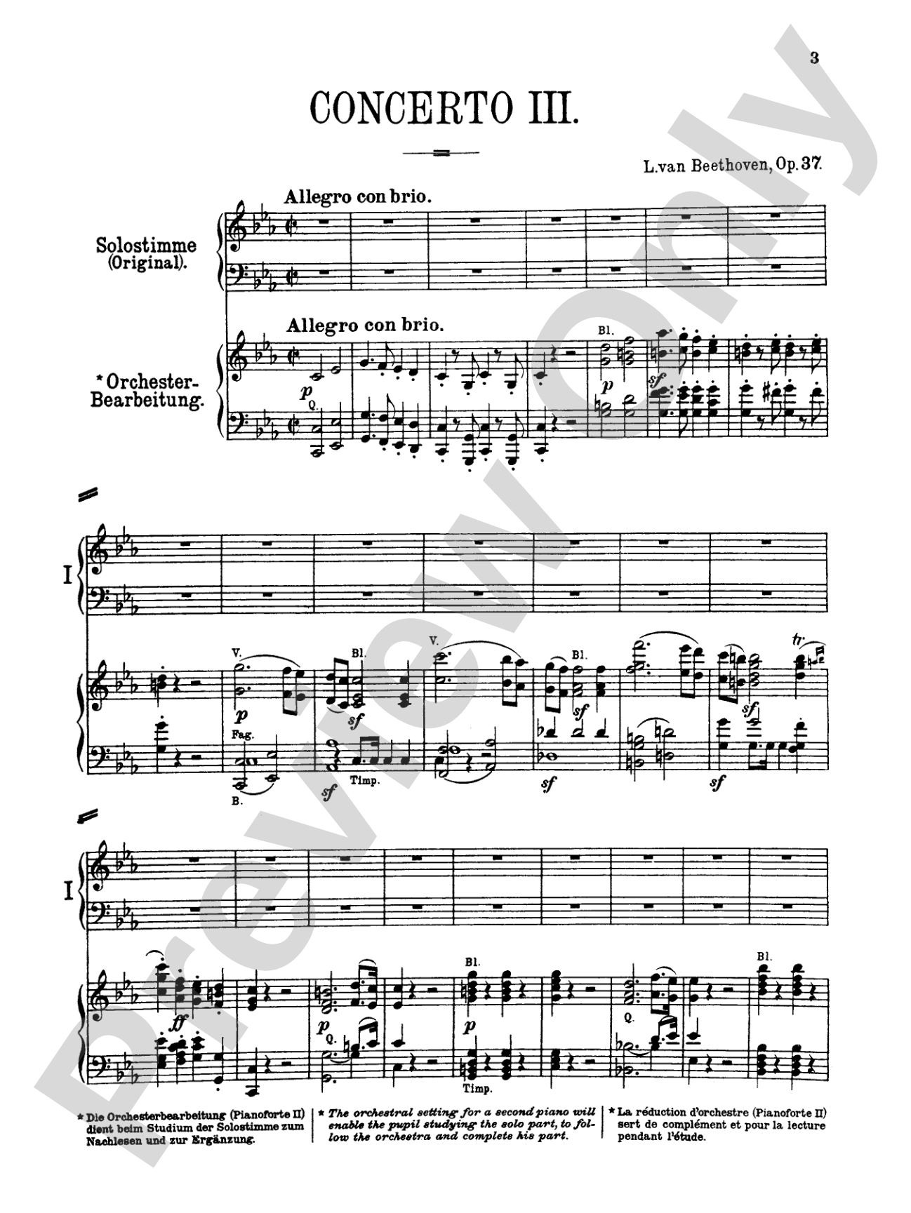 Beethoven: Piano Concerto No. 3 in C Minor, Opus 37: Piano Duo (2 Pianos, 4 Hands) Book (2 copies required)