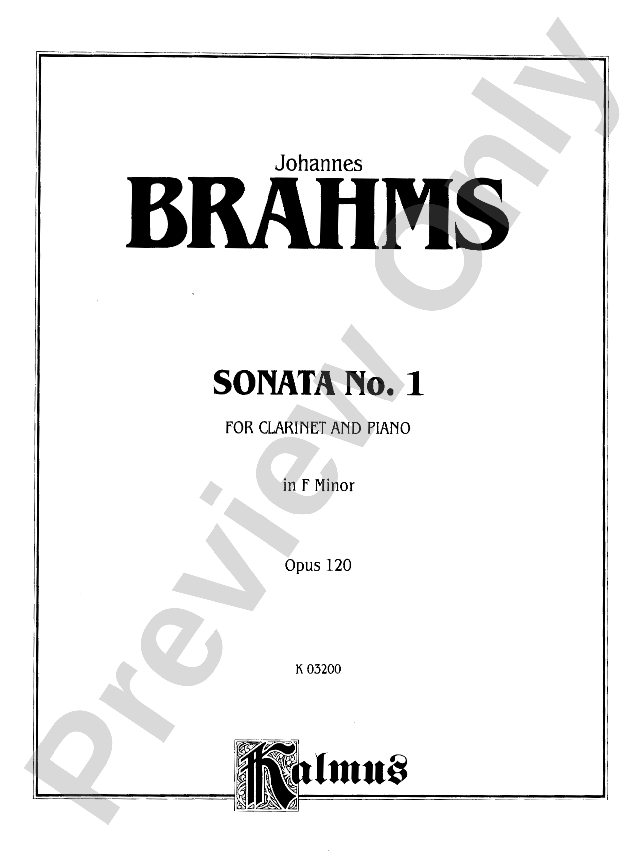 Brahms: Sonata No. 1 in F Minor, Op. 120: Clarinet Part(s)