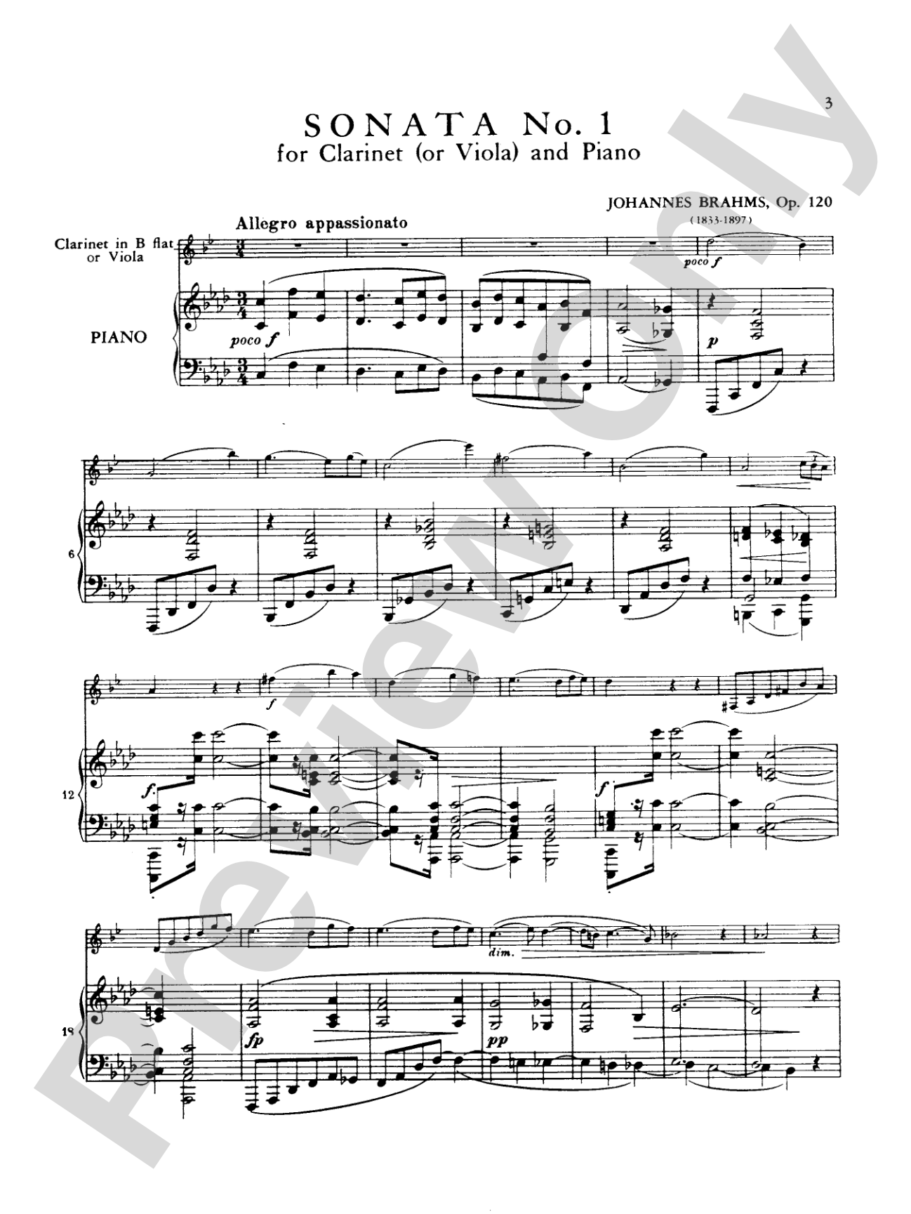 Brahms: Sonata No. 1 in F Minor, Op. 120: Clarinet Part(s)