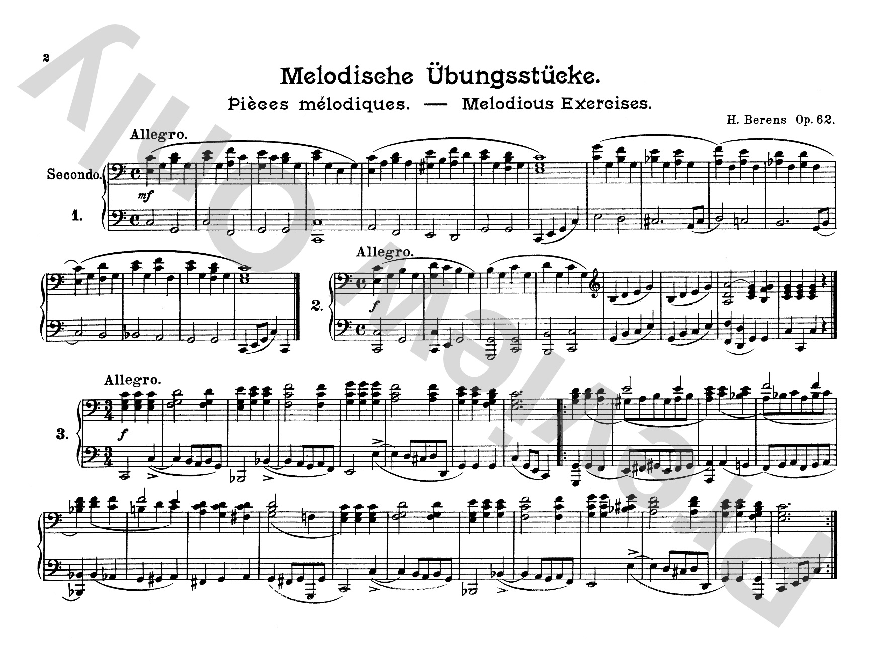 Berens: Melodious Exercises, Op. 62: Piano Duet (1 Piano, 4 Hands) Comb Bound Book