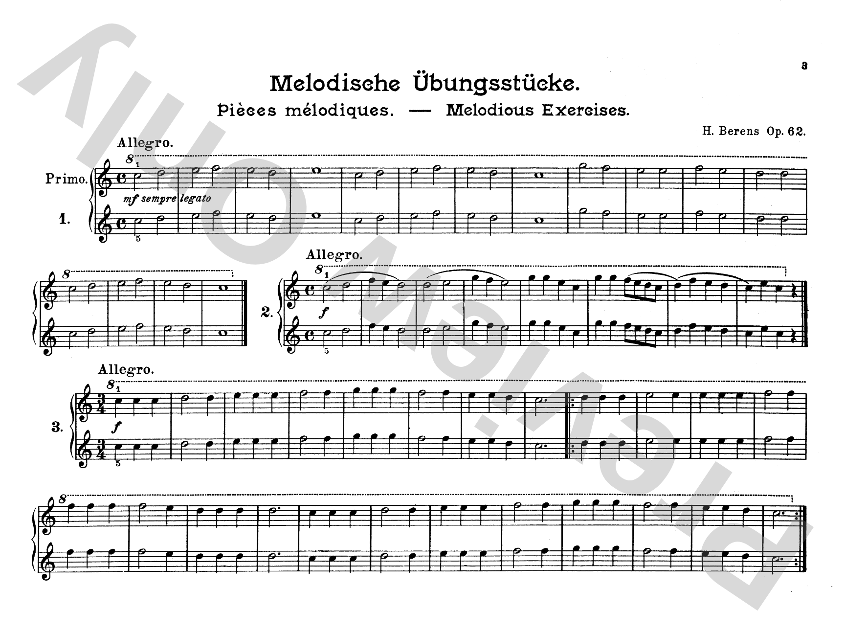 Berens: Melodious Exercises, Op. 62: Piano Duet (1 Piano, 4 Hands) Comb Bound Book
