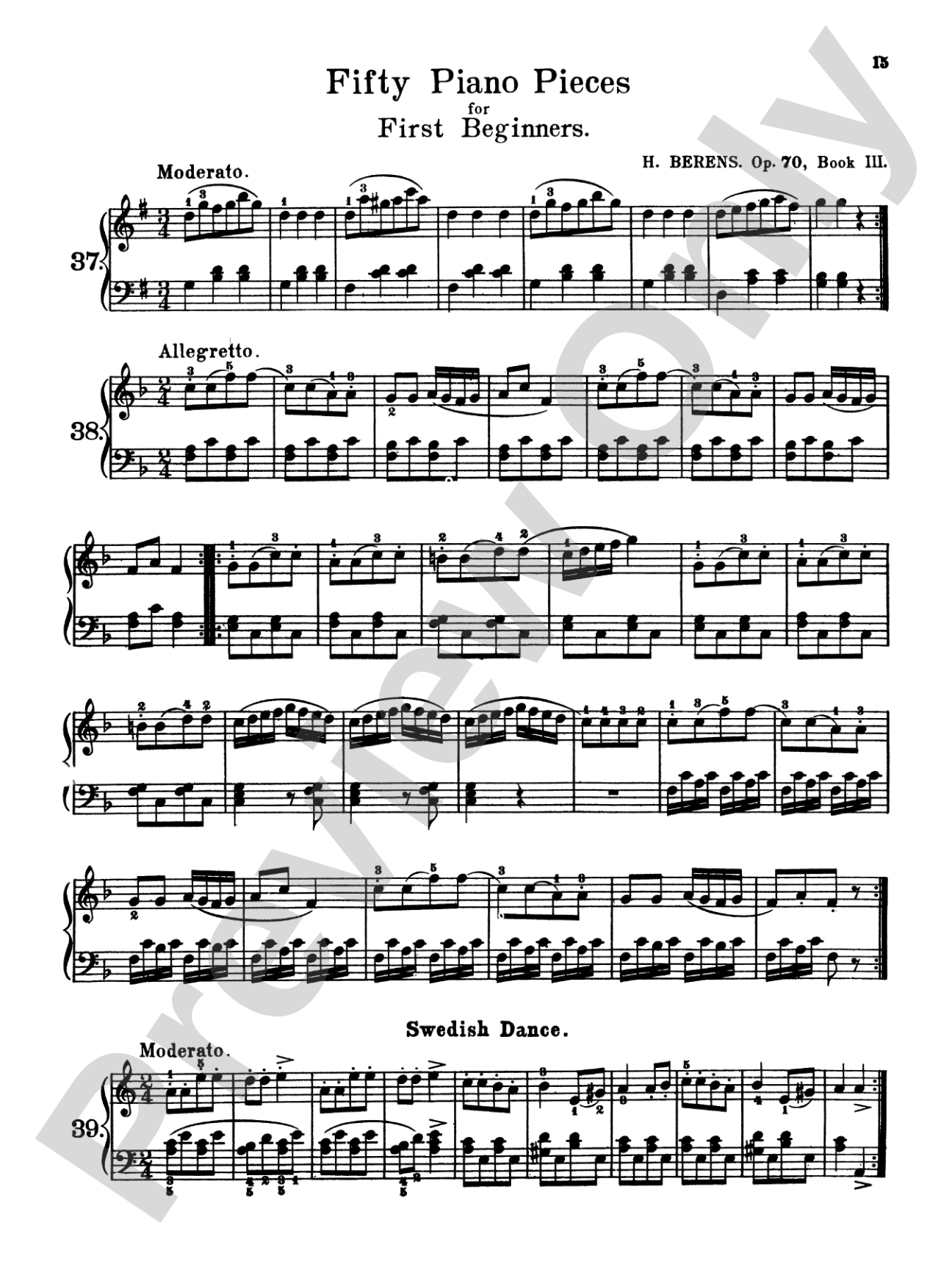 Berens: Fifty Piano Pieces for Beginners, Op. 70: Piano Book