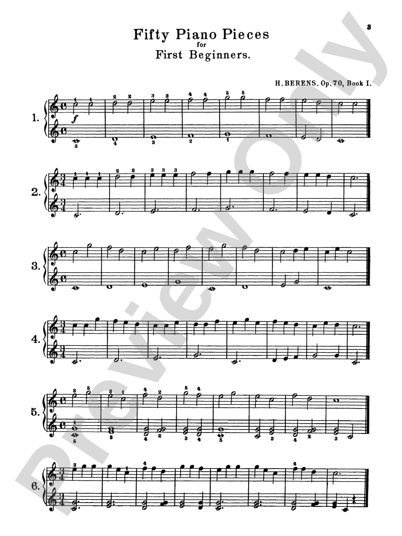 Berens: Fifty Piano Pieces for Beginners, Op. 70: Piano Book
