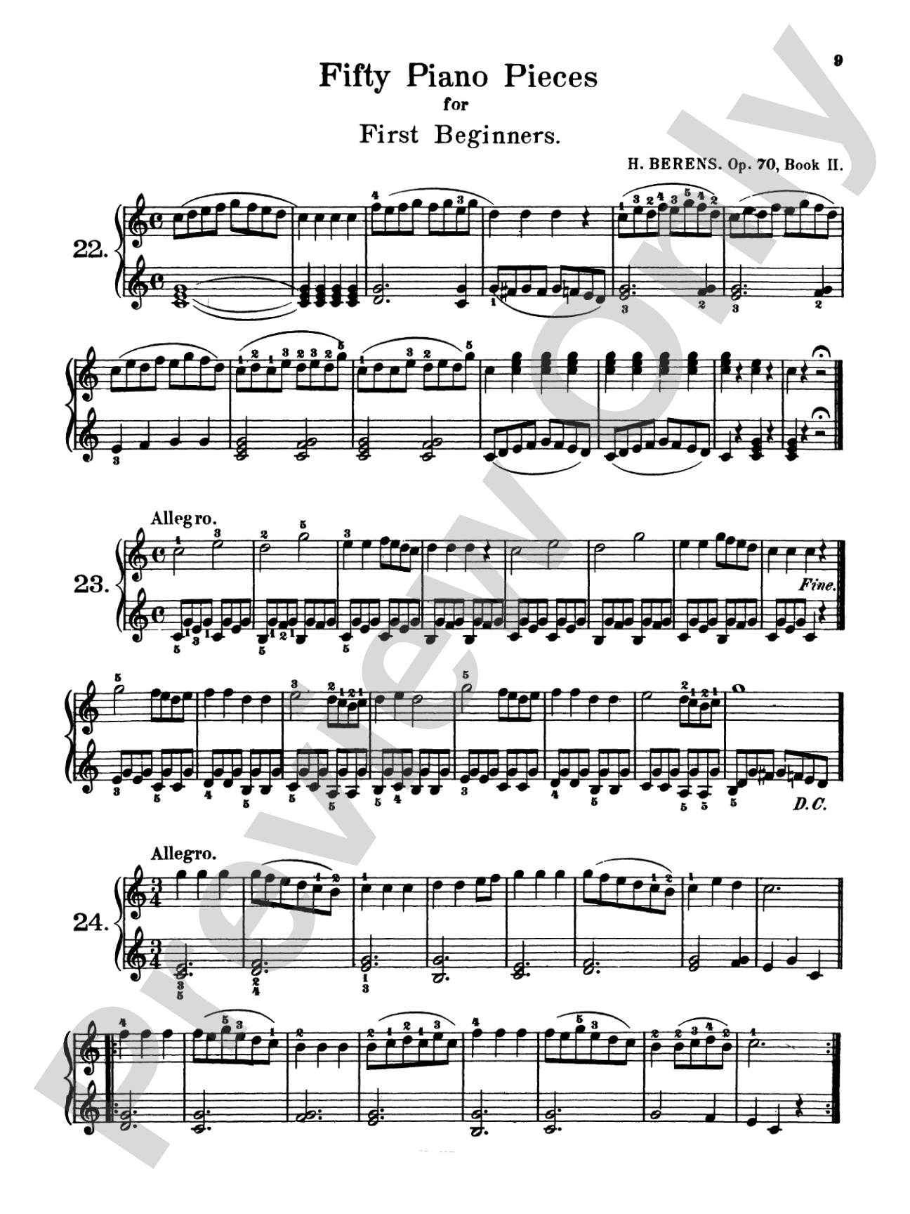 Berens: Fifty Piano Pieces for Beginners, Op. 70: Piano Book