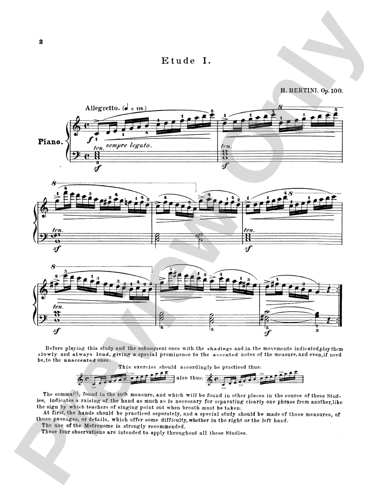 Bertini: Twenty-five Easy Studies, Op. 100: Piano Book