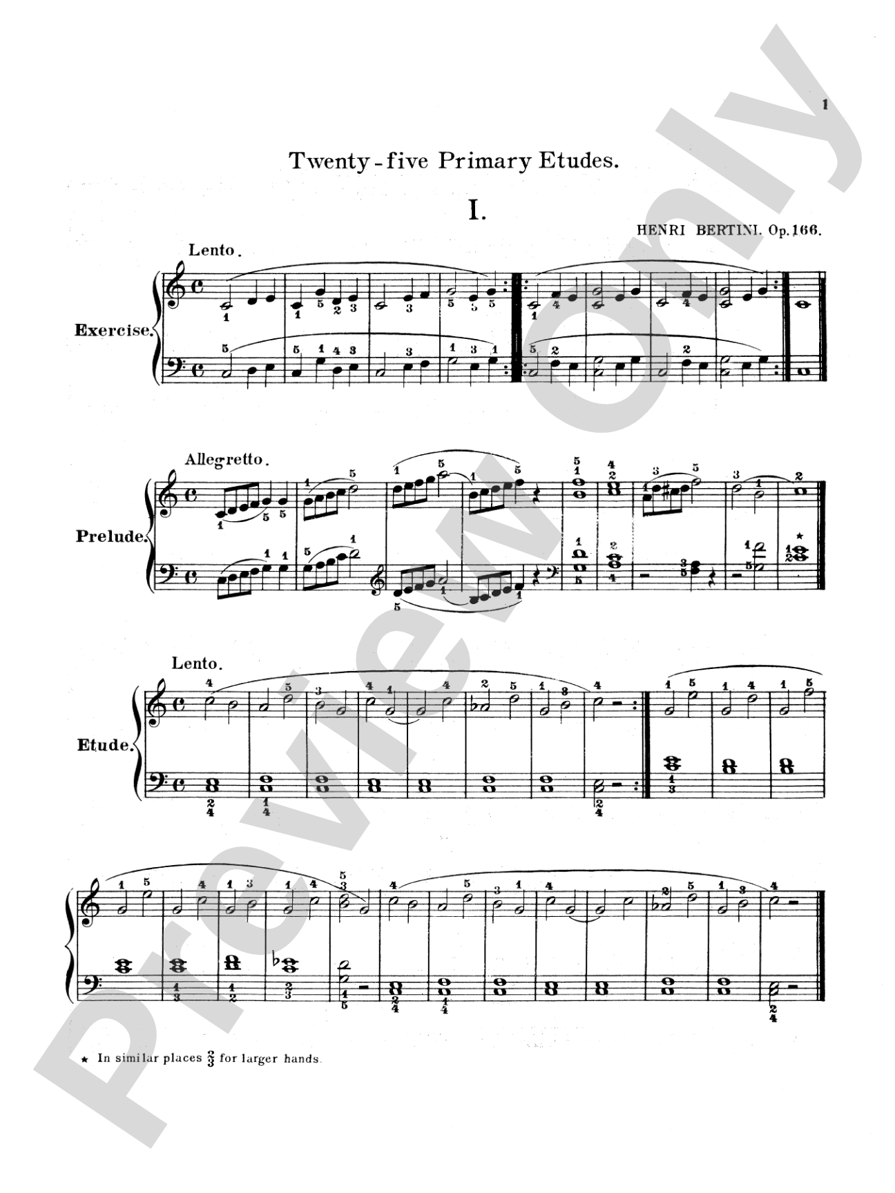Bertini: Twenty-five Primary Etudes, Op. 166: Piano Book