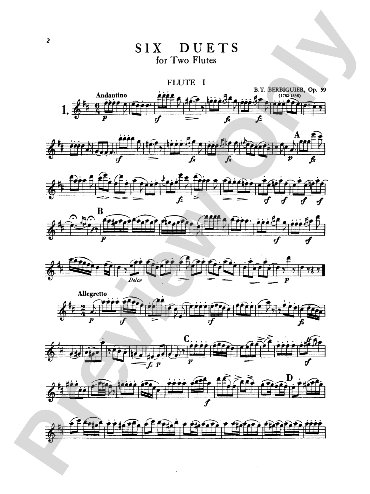 Berbiguier: Six Duets, Op. 59: Flute Book