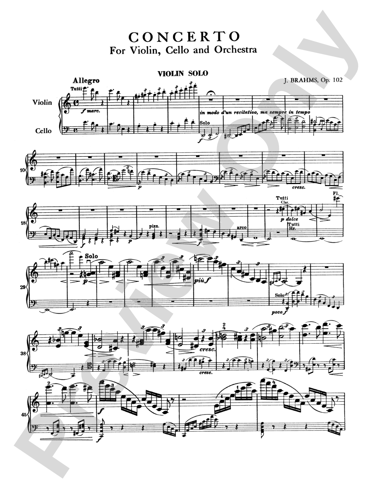 Brahms: Double Concerto in A Minor, Op. 102: Chamber Trio Book