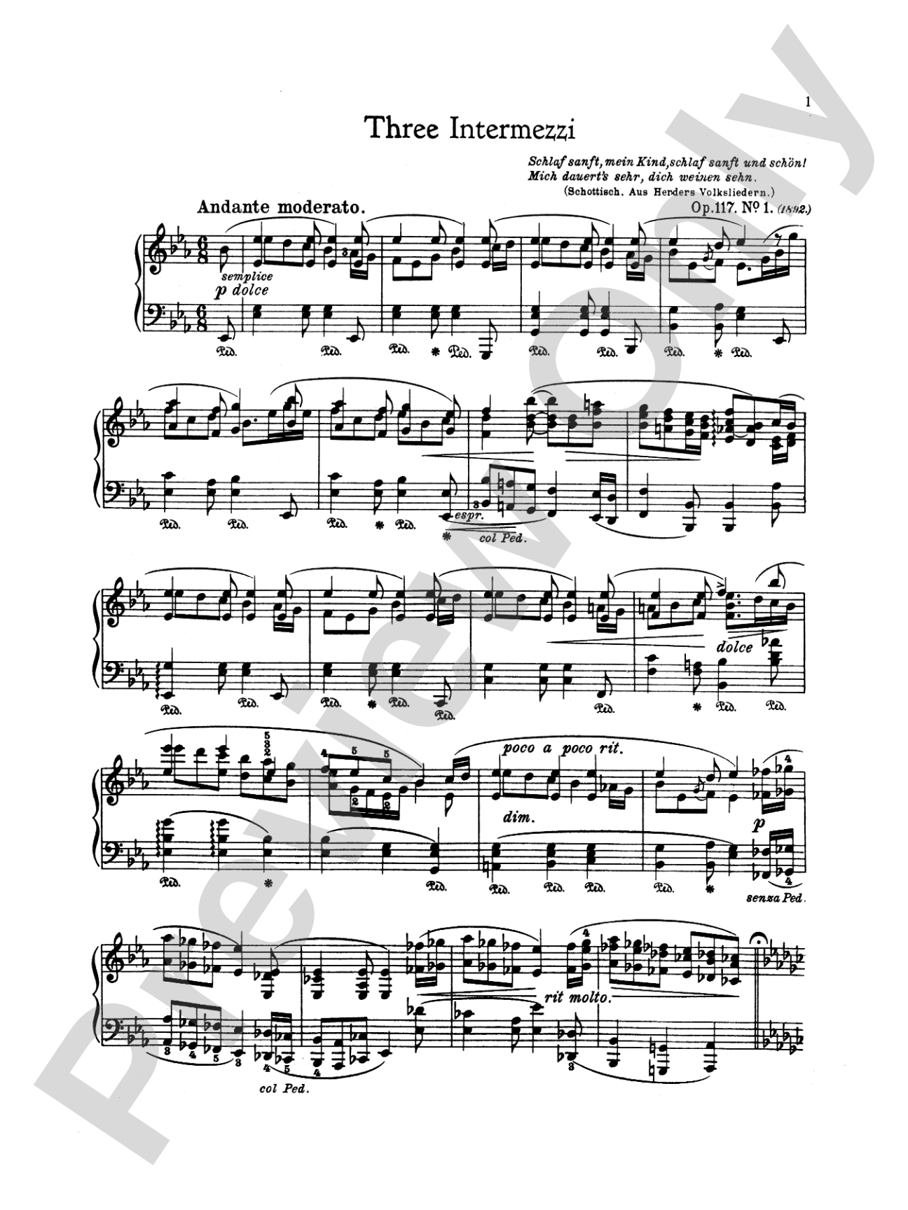 Brahms: Three Intermezzi, Op. 117: Piano