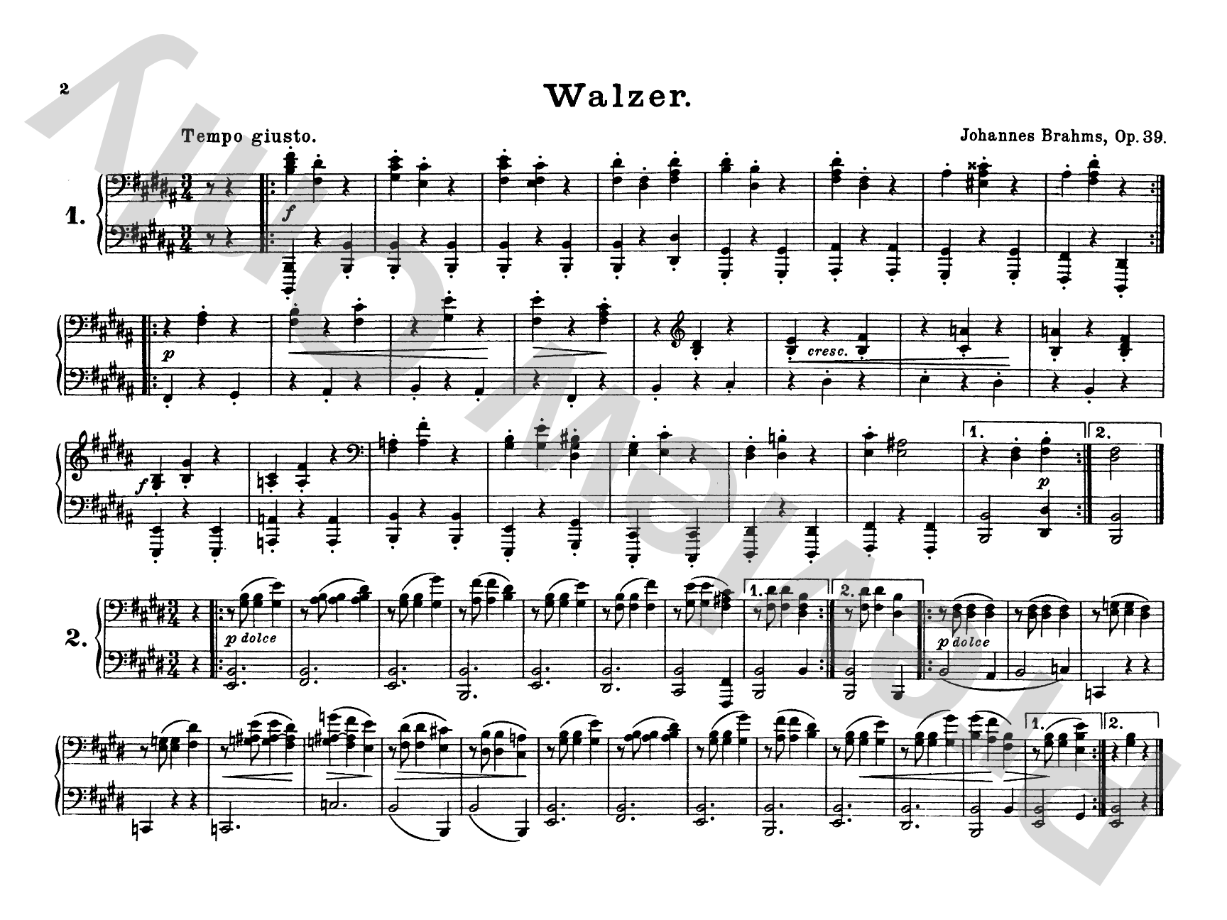 Brahms: Waltzes, Op. 39: Piano Duet (1 Piano, 4 Hands) Comb Bound Book