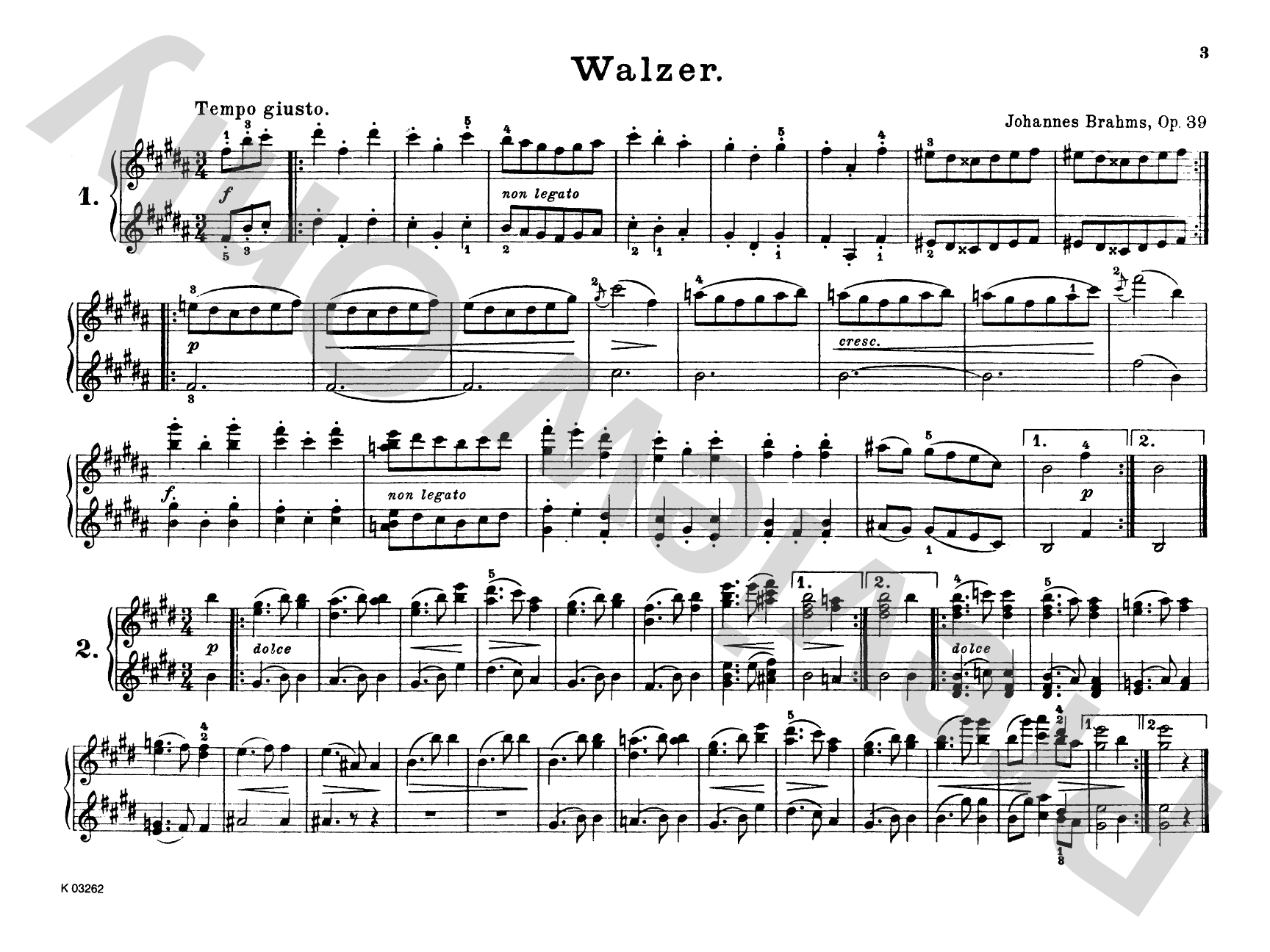 Brahms: Waltzes, Op. 39: Piano Duet (1 Piano, 4 Hands) Comb Bound Book
