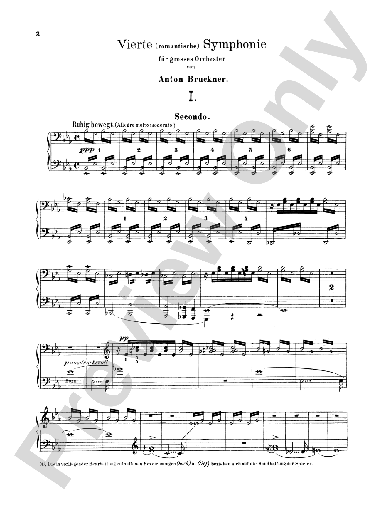 Bruckner: Symphony No. 4 in E flat "Romantic": Piano Duet (1 Piano, 4 Hands) Book