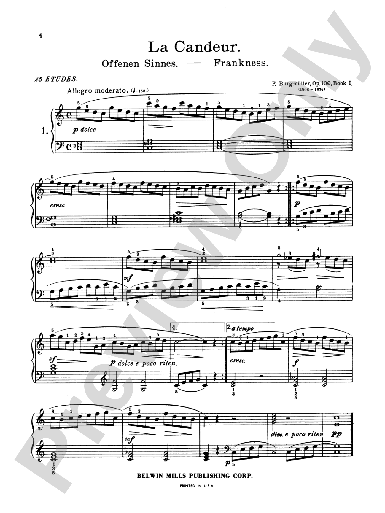 Burgmüller: Twenty-five Easy Etudes, Op. 100: Piano Book
