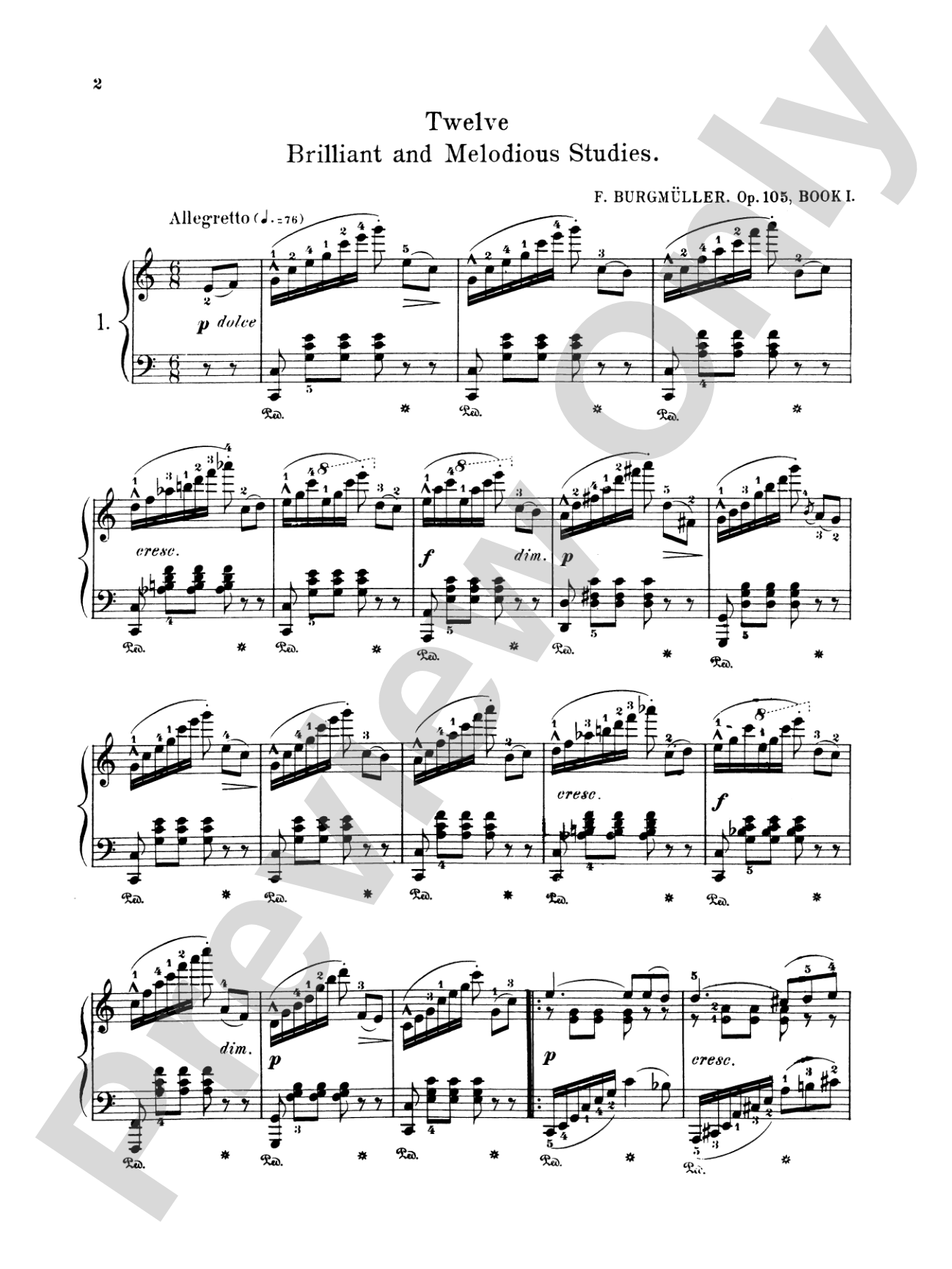 Burgmüller: Twelve Brilliant and Melodious Studies, Op. 105: Piano Book