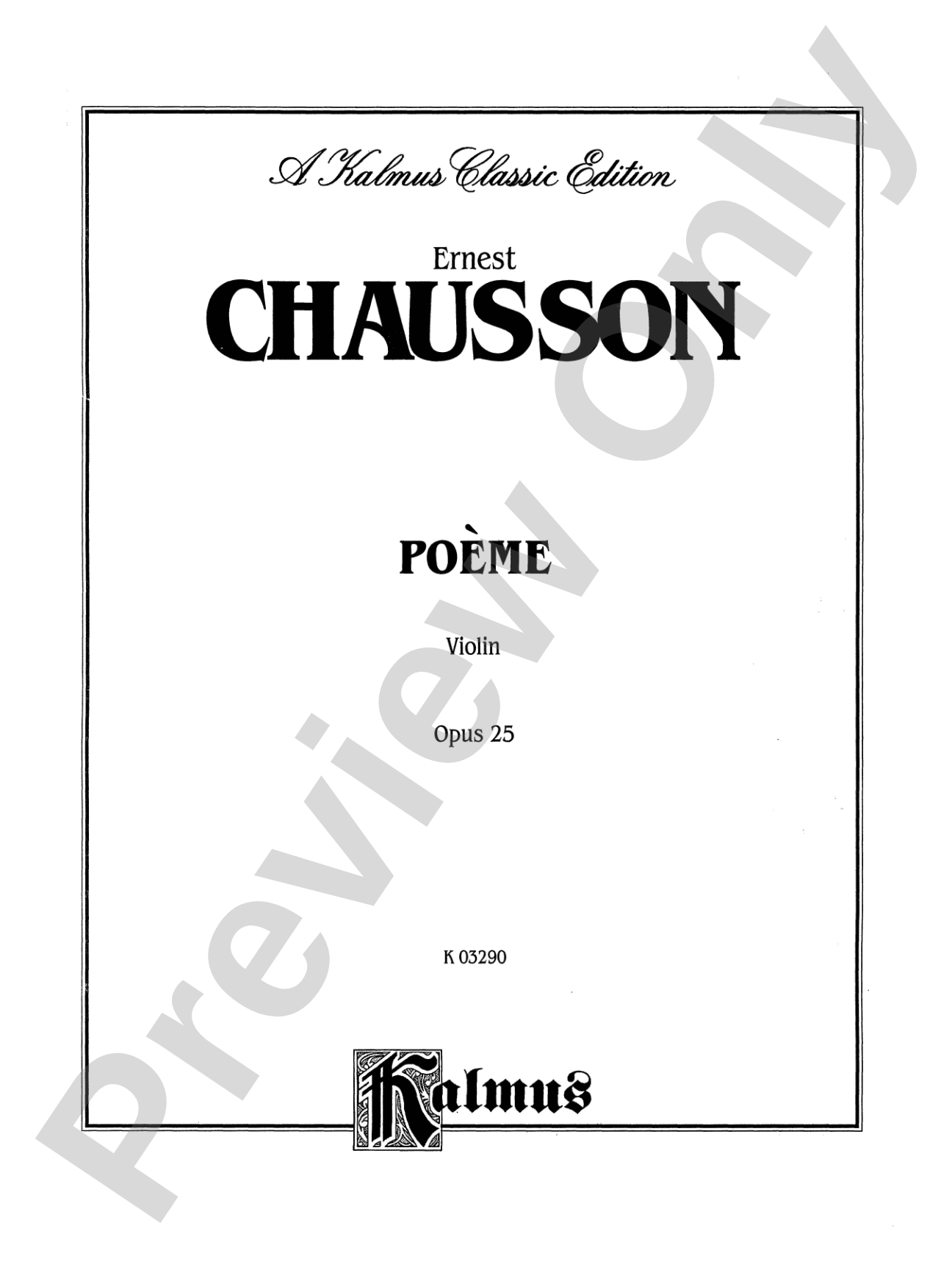 Chausson: Poème, Op. 25: Violin Book