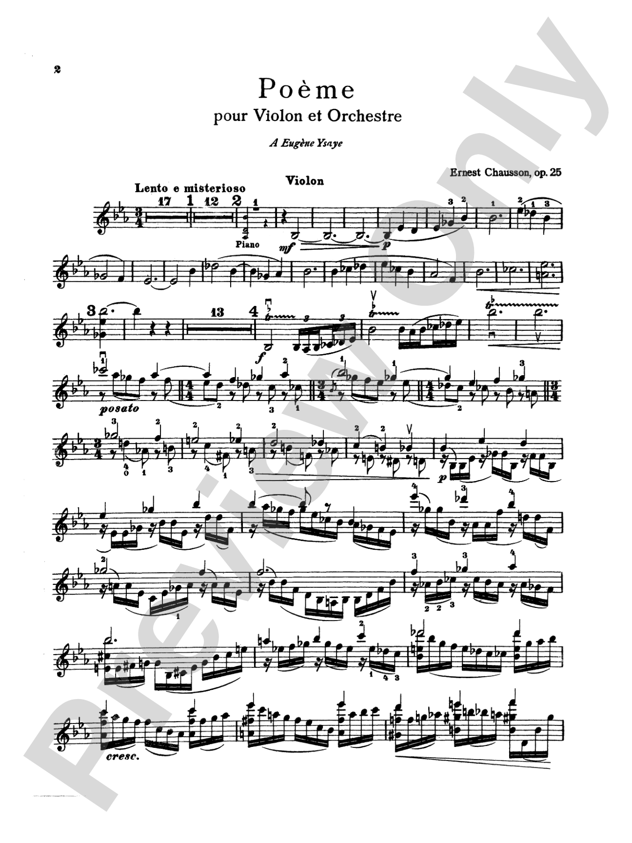 Chausson: Poème, Op. 25: Violin Book