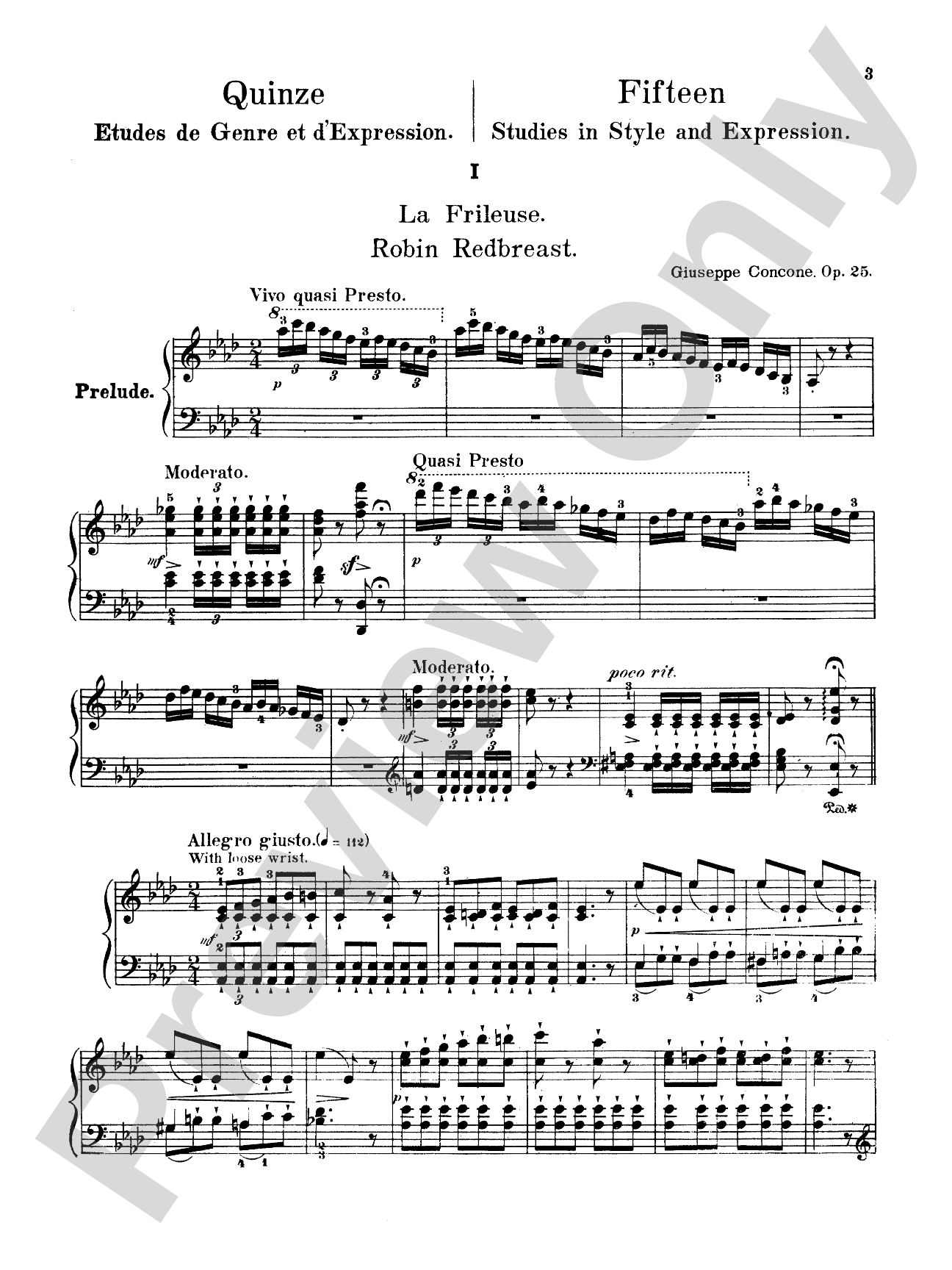 Concone: Fifteen Studies in Style and Expression, Op. 25: Piano Book