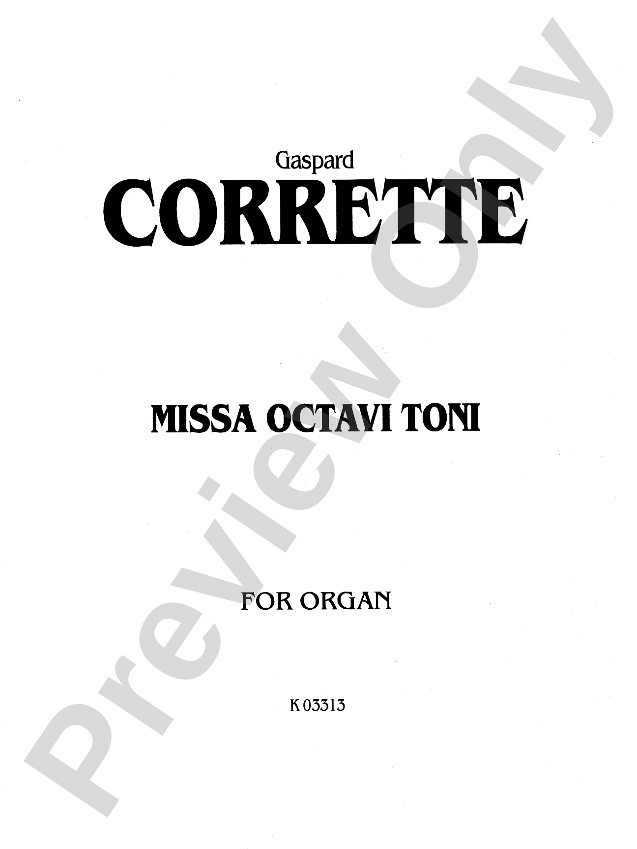 Corette: Missa Octavi Toni: Organ Sheet