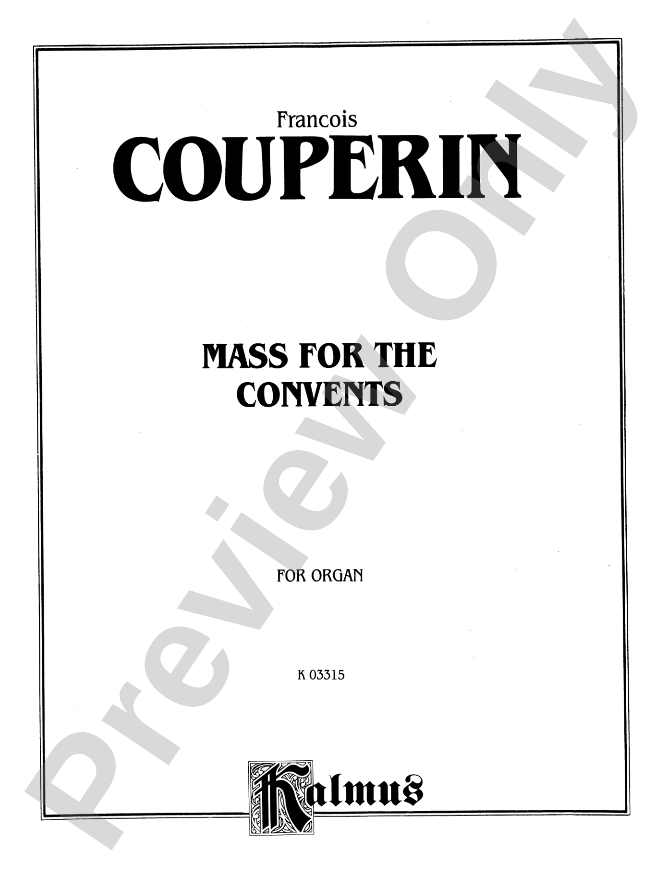 Couperin: Mass for the Convents: Organ Sheet