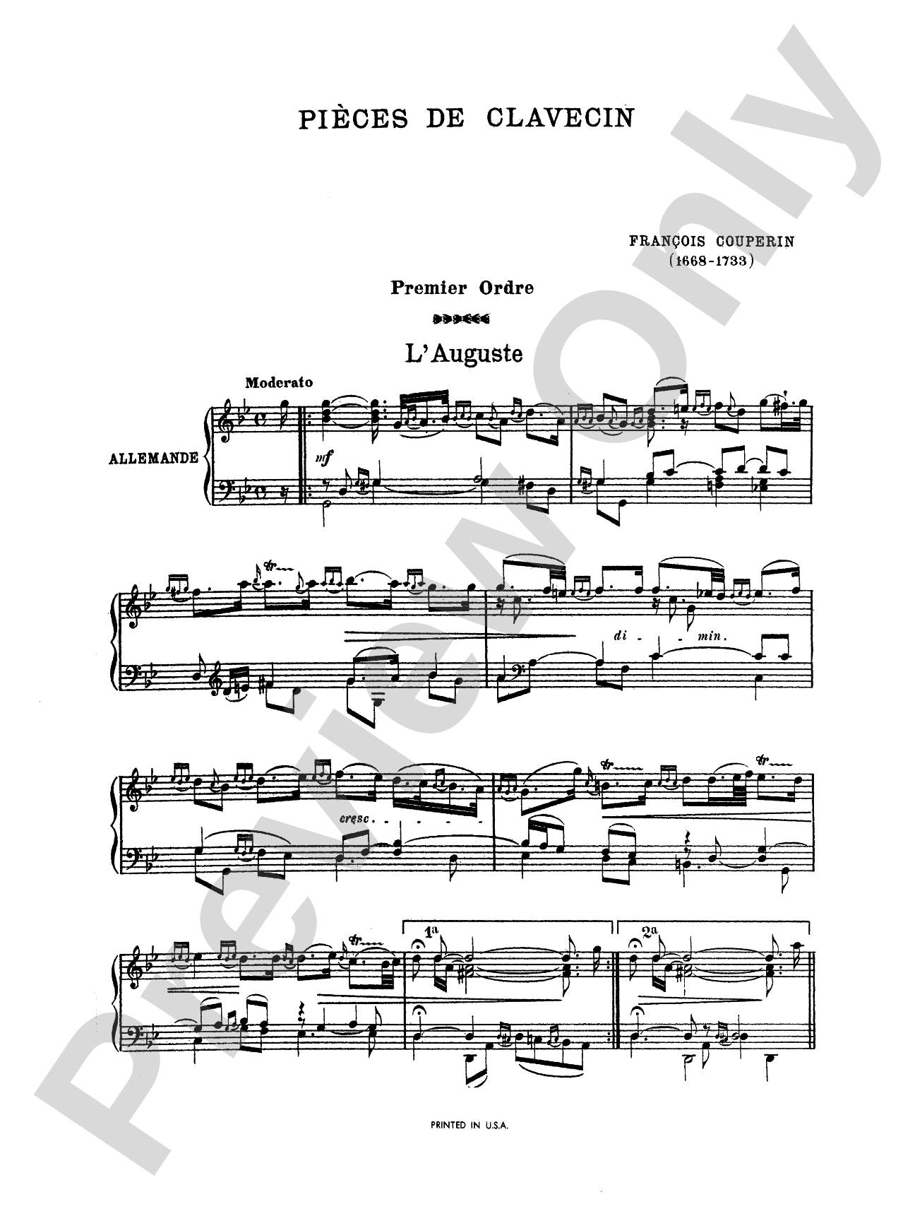 Couperin: Clavichord Pieces (Volume I): Piano Book