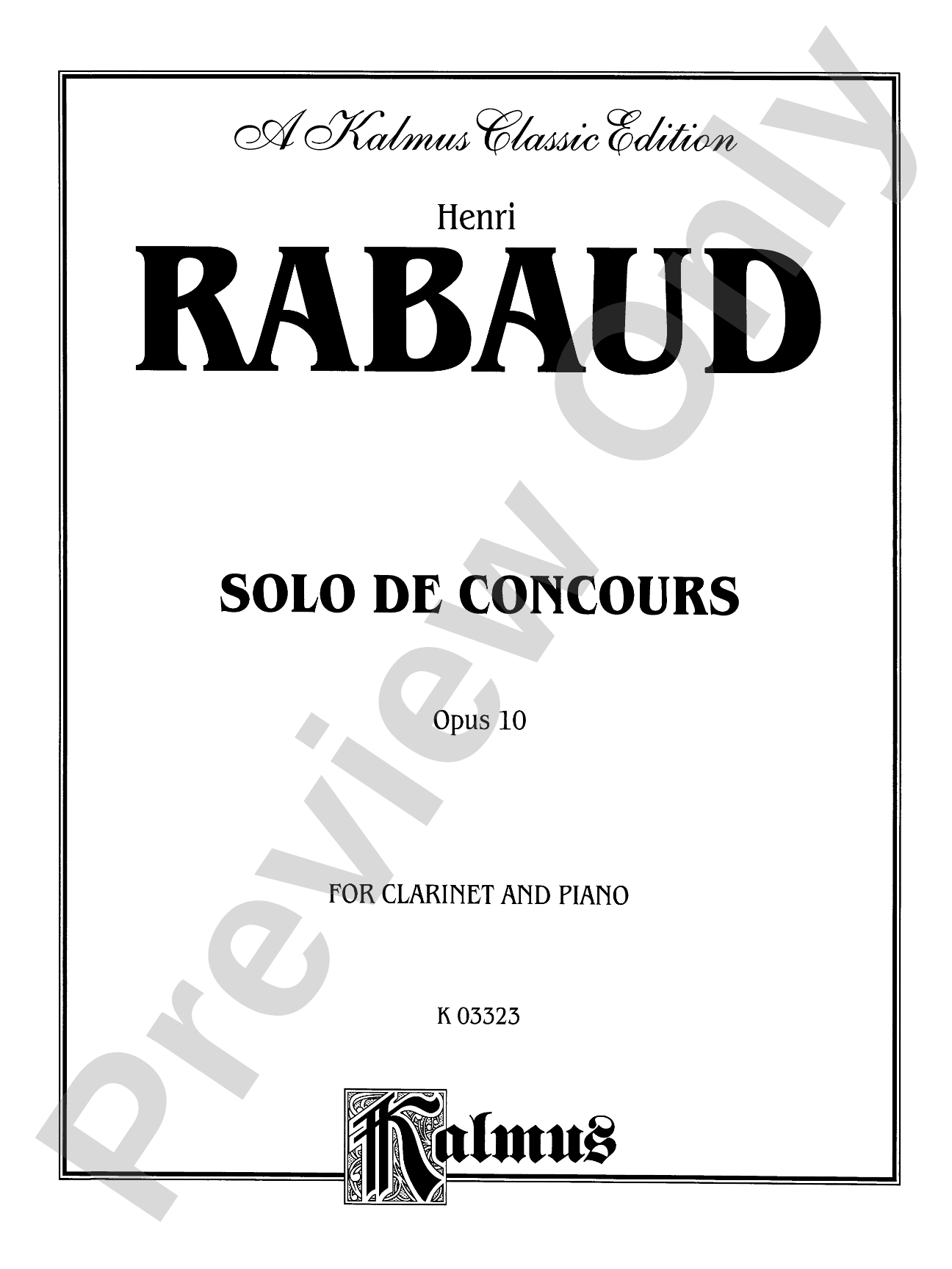 Rabaud: Solo de Concours, Op. 10: Clarinet Part(s)