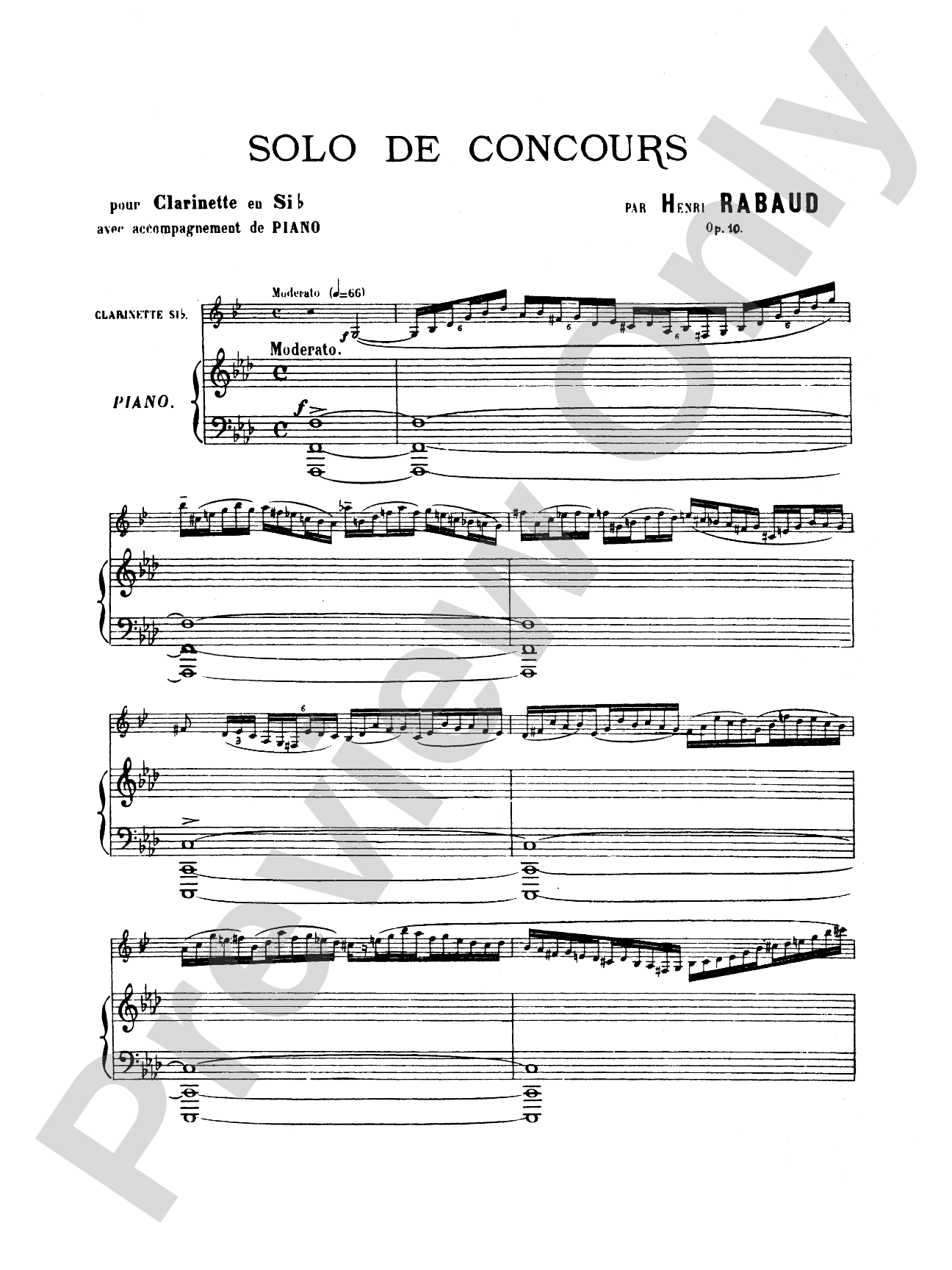 Rabaud: Solo de Concours, Op. 10: Clarinet Part(s)