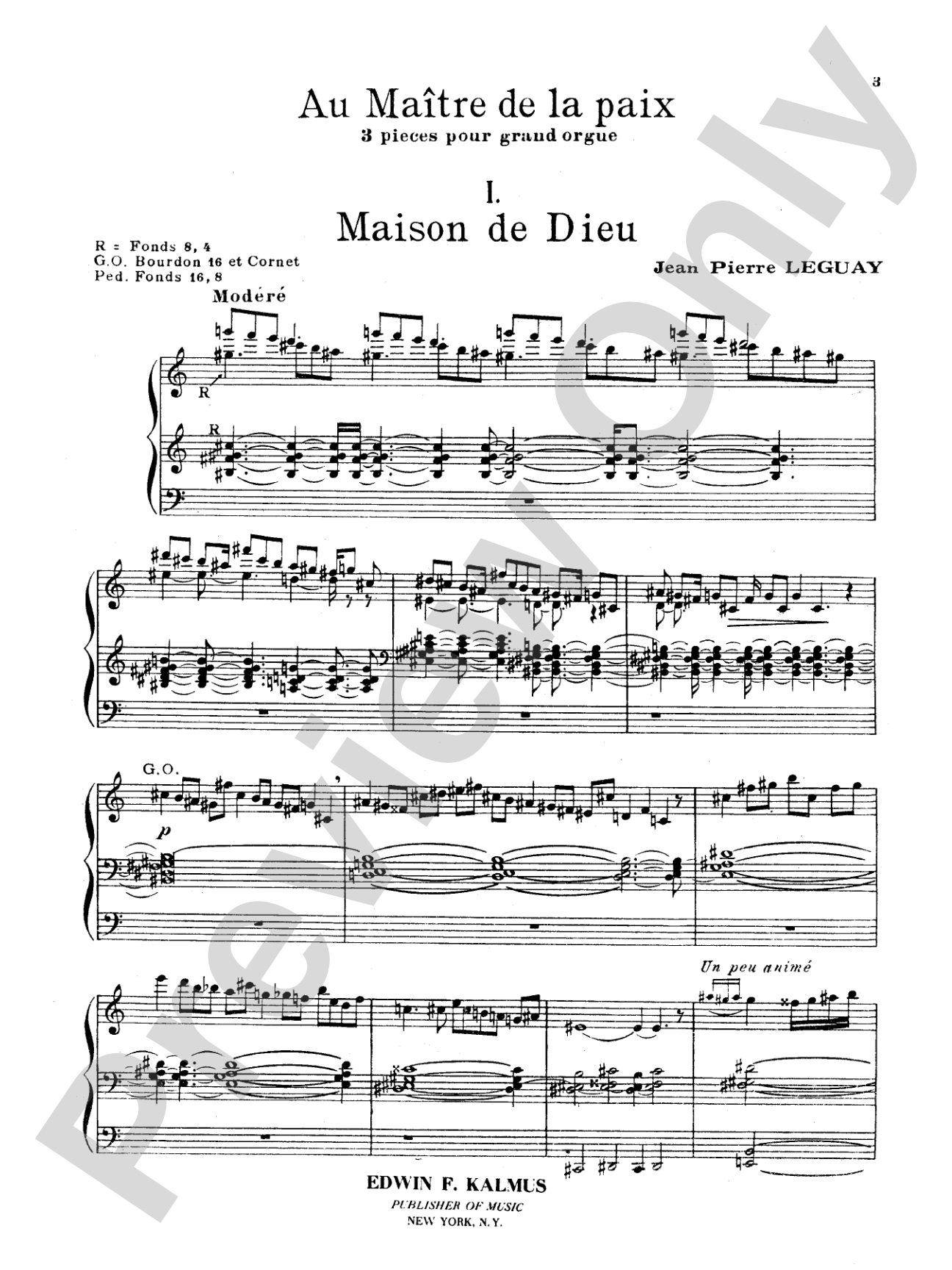 Leguay: Au Maitre De La Paix: Organ Sheet
