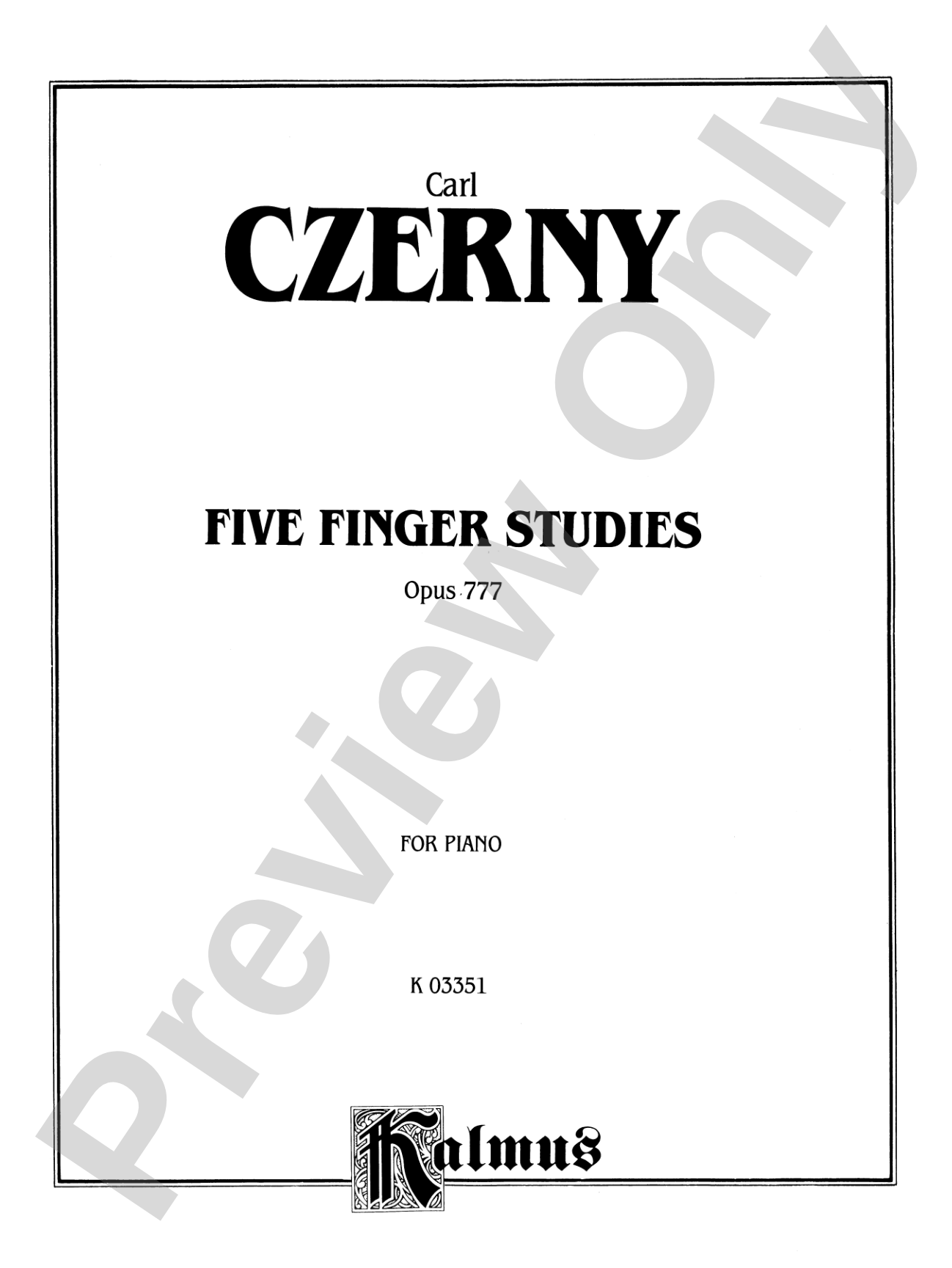 Czerny: Five Finger Studies, Op. 777: Piano Book