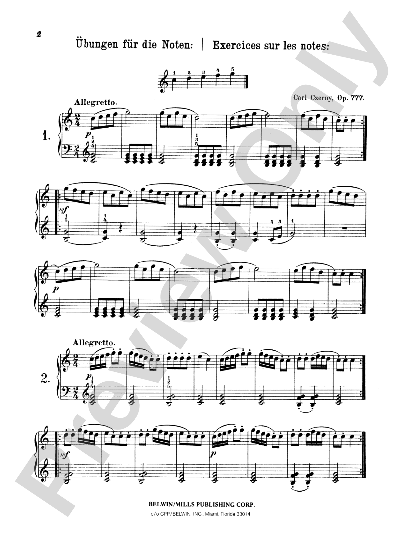 Czerny: Five Finger Studies, Op. 777: Piano Book