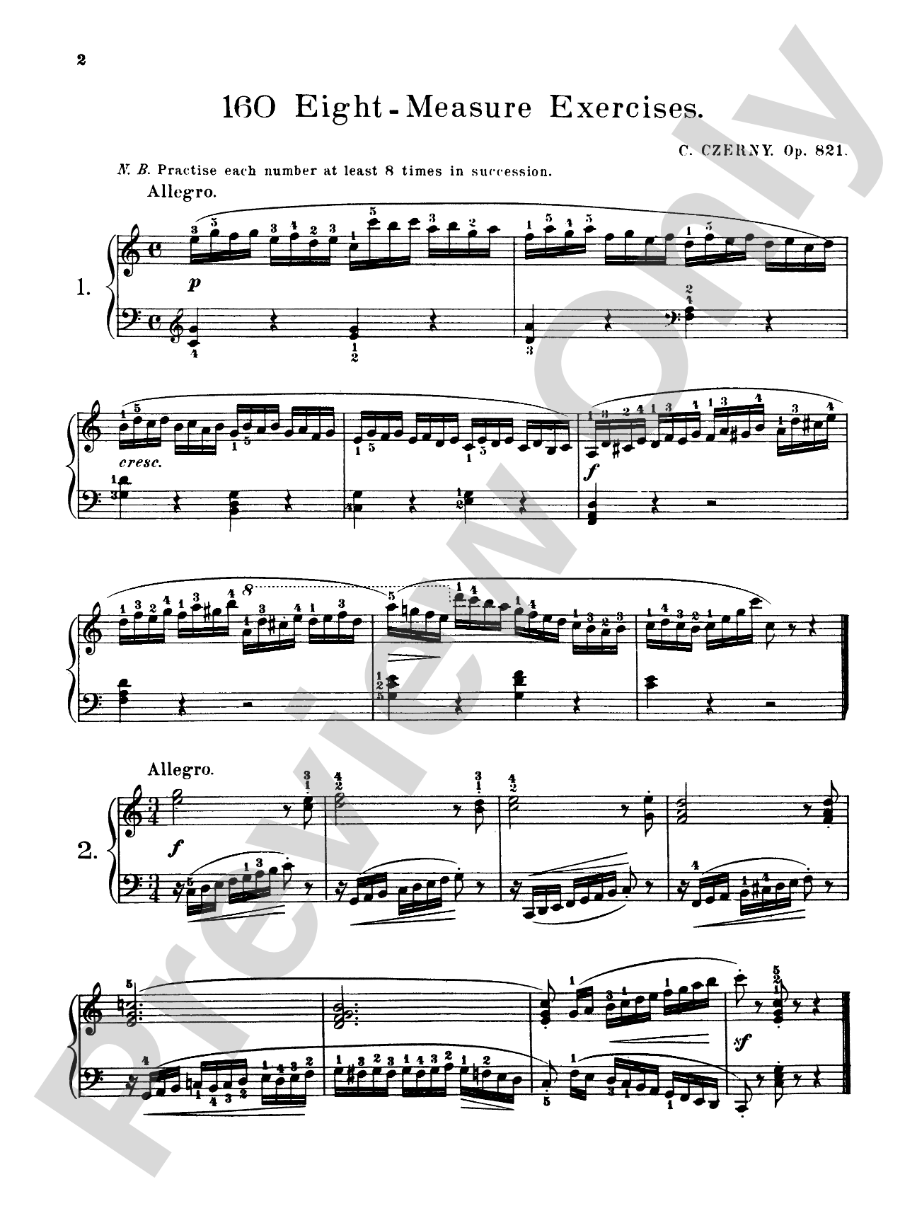 Czerny: 160 Eight-Measure Exercises, 821: Piano Book