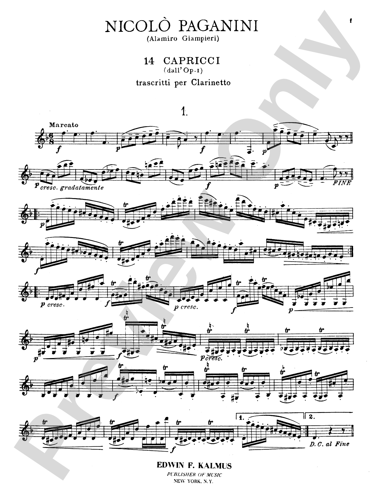 Paganini: Fourteen Caprices, Op. 1 and Moto Perpetuo, Op. 11, No. 6 (unaccompanied): Clarinet Book