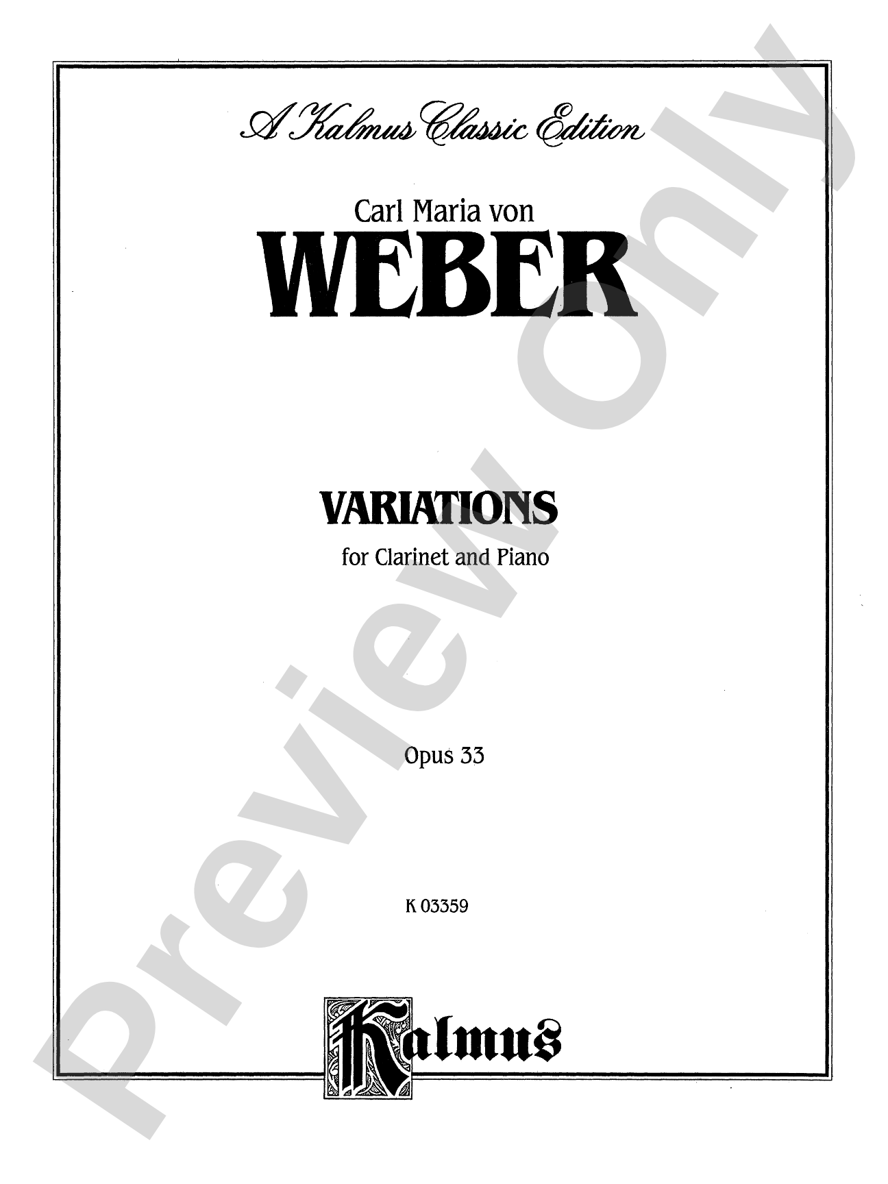 Weber: Variations, Op. 33: Clarinet Part(s)