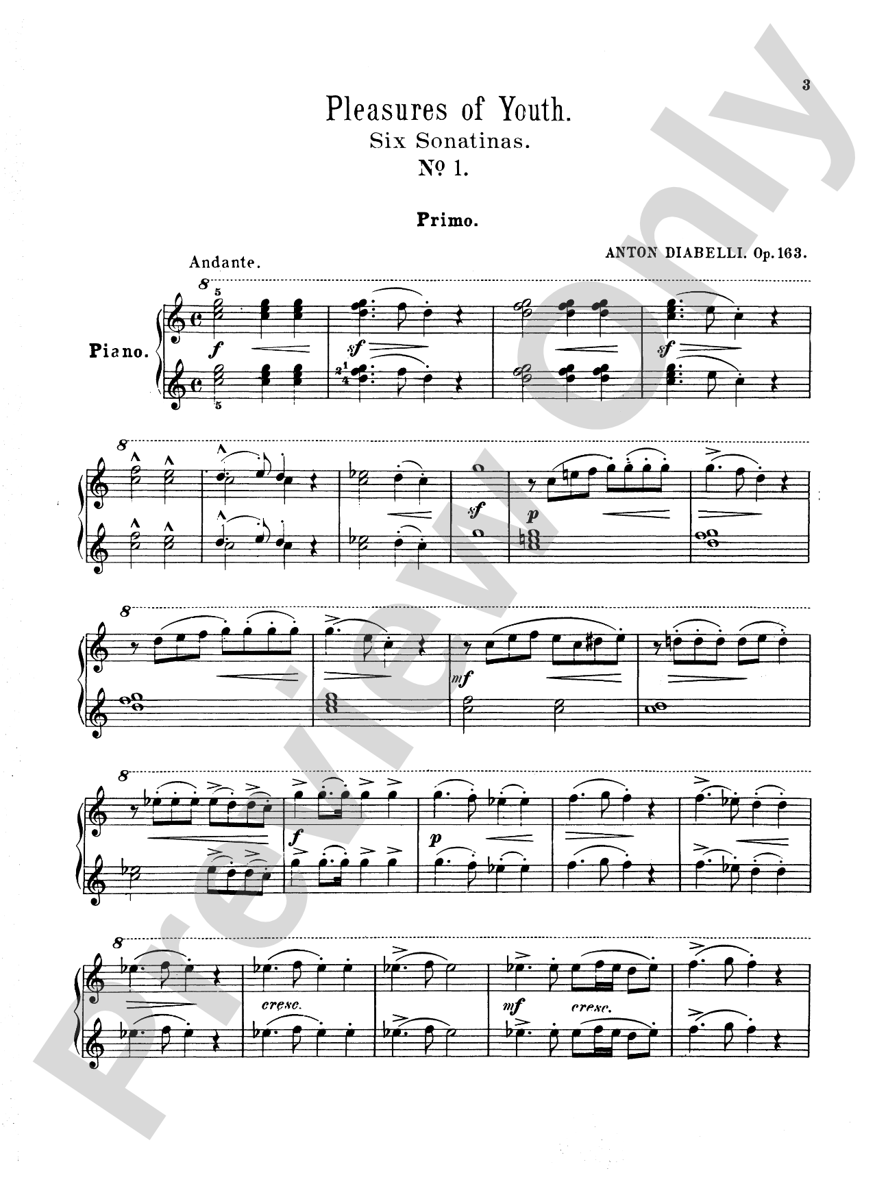 Diabelli: Pleasures of Youth (Six Sonatinas on Five Notes): Piano Duet (1 Piano, 4 Hands) Book
