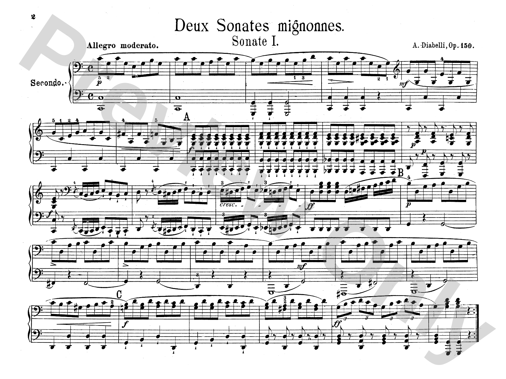 Diabelli: 2 Sonates Mignonnes and Rondeau Militaire: Piano Duet (1 Piano, 4 Hands) Comb Bound Book