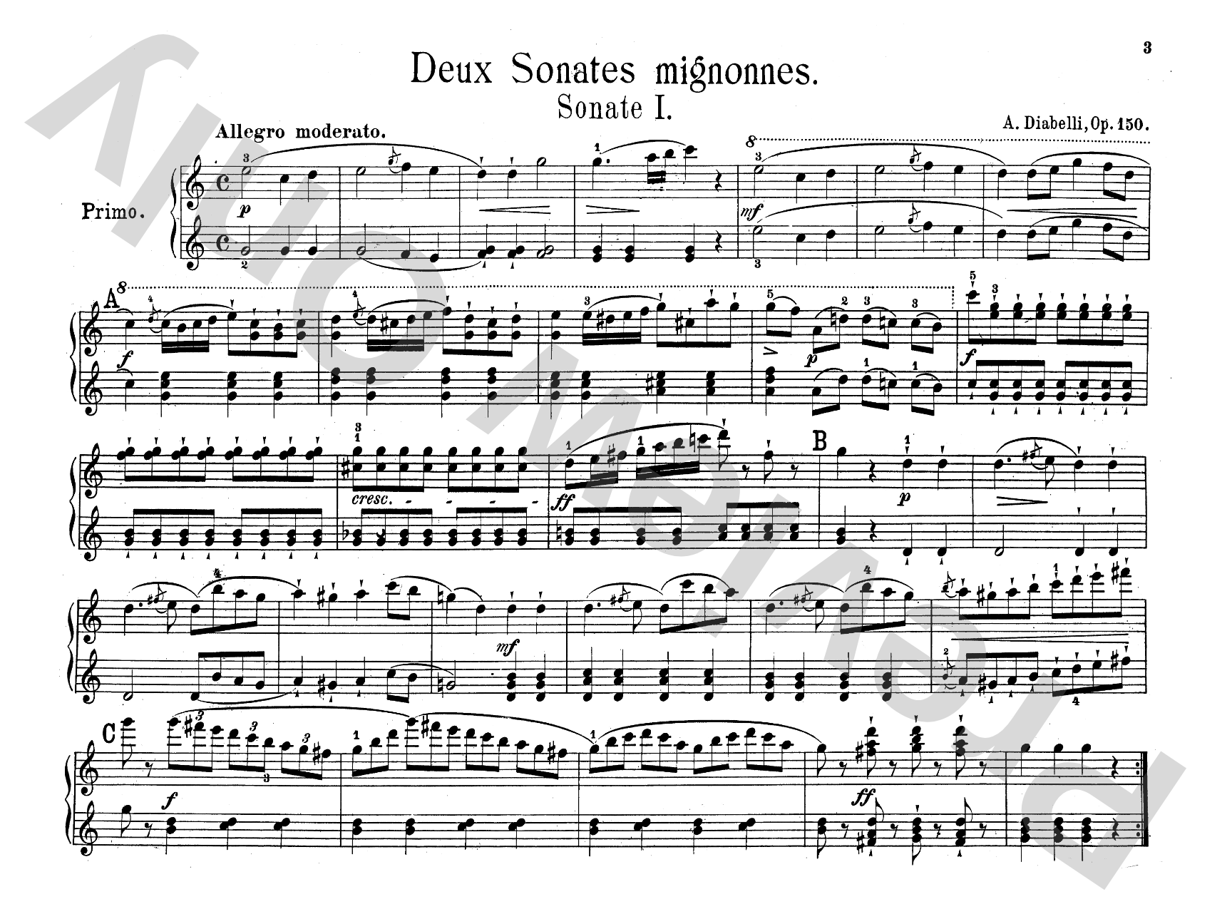 Diabelli: 2 Sonates Mignonnes and Rondeau Militaire: Piano Duet (1 Piano, 4 Hands) Comb Bound Book