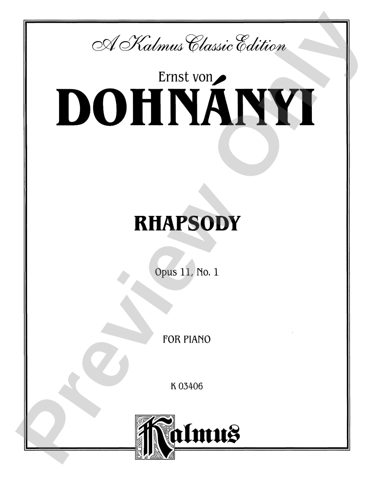Dohnányi: Rhapsody, Op. 11, No. 1: Piano