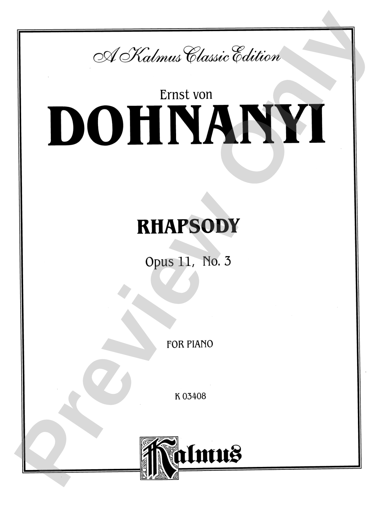 Dohnányi: Rhapsody, Op. 11, No. 3: Piano