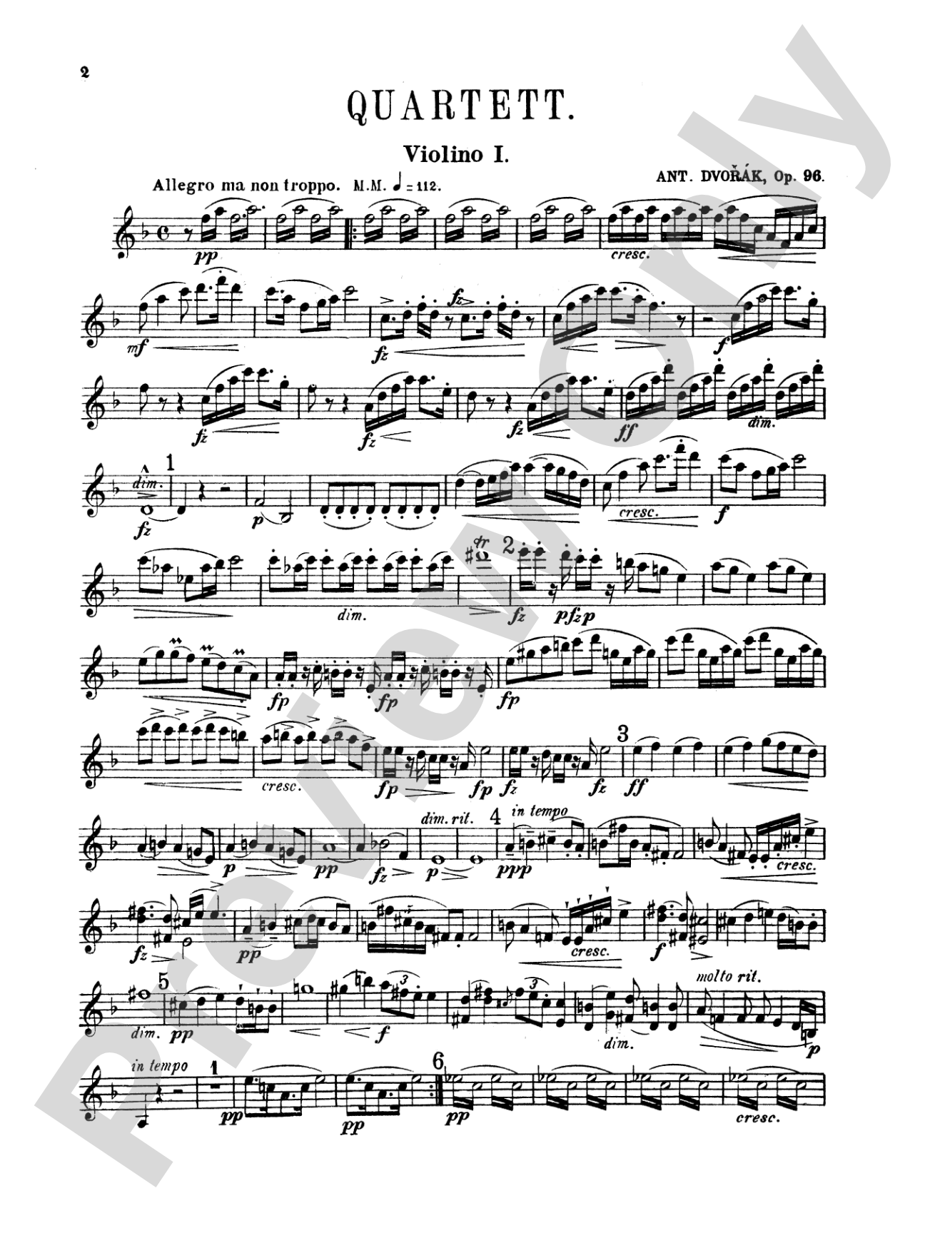 Dvorák: String Quartet in F, Op. 96: String Quartet Book