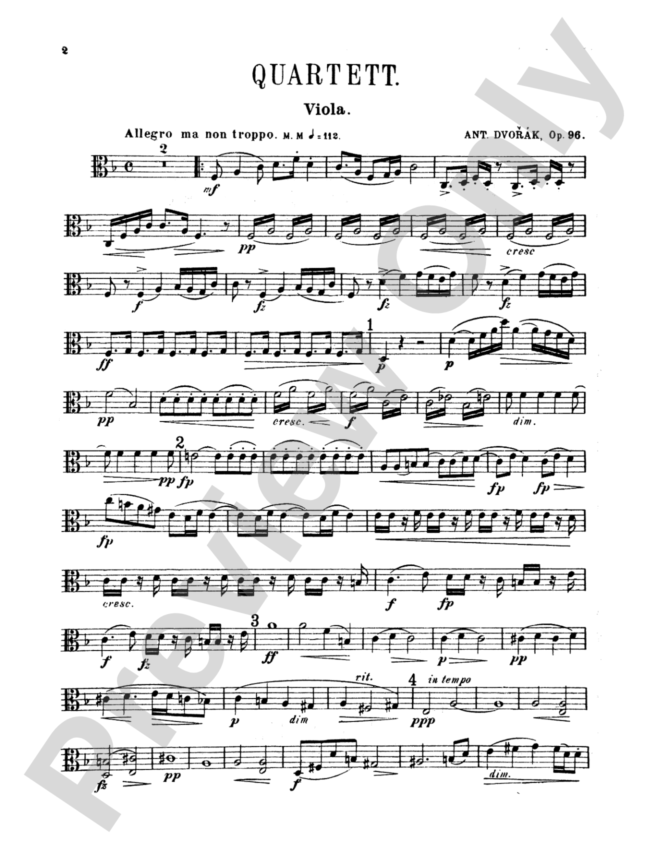 Dvorák: String Quartet in F, Op. 96
