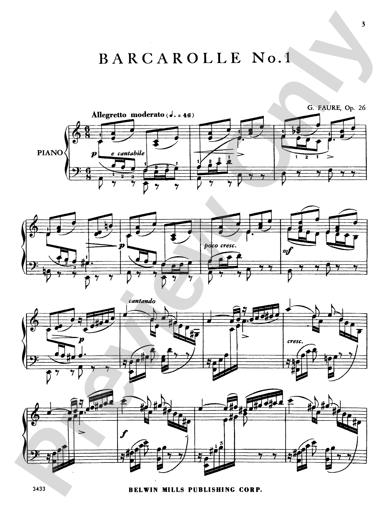 Fauré: Six Barcaroles: Piano Book